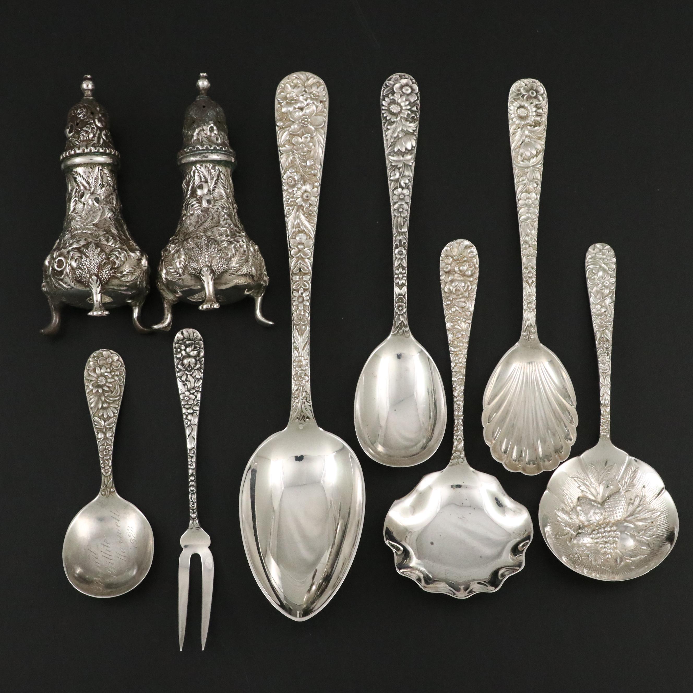 S. Kirk & Son Sterling Silver "Repousse" Serving Utensils and Shakers