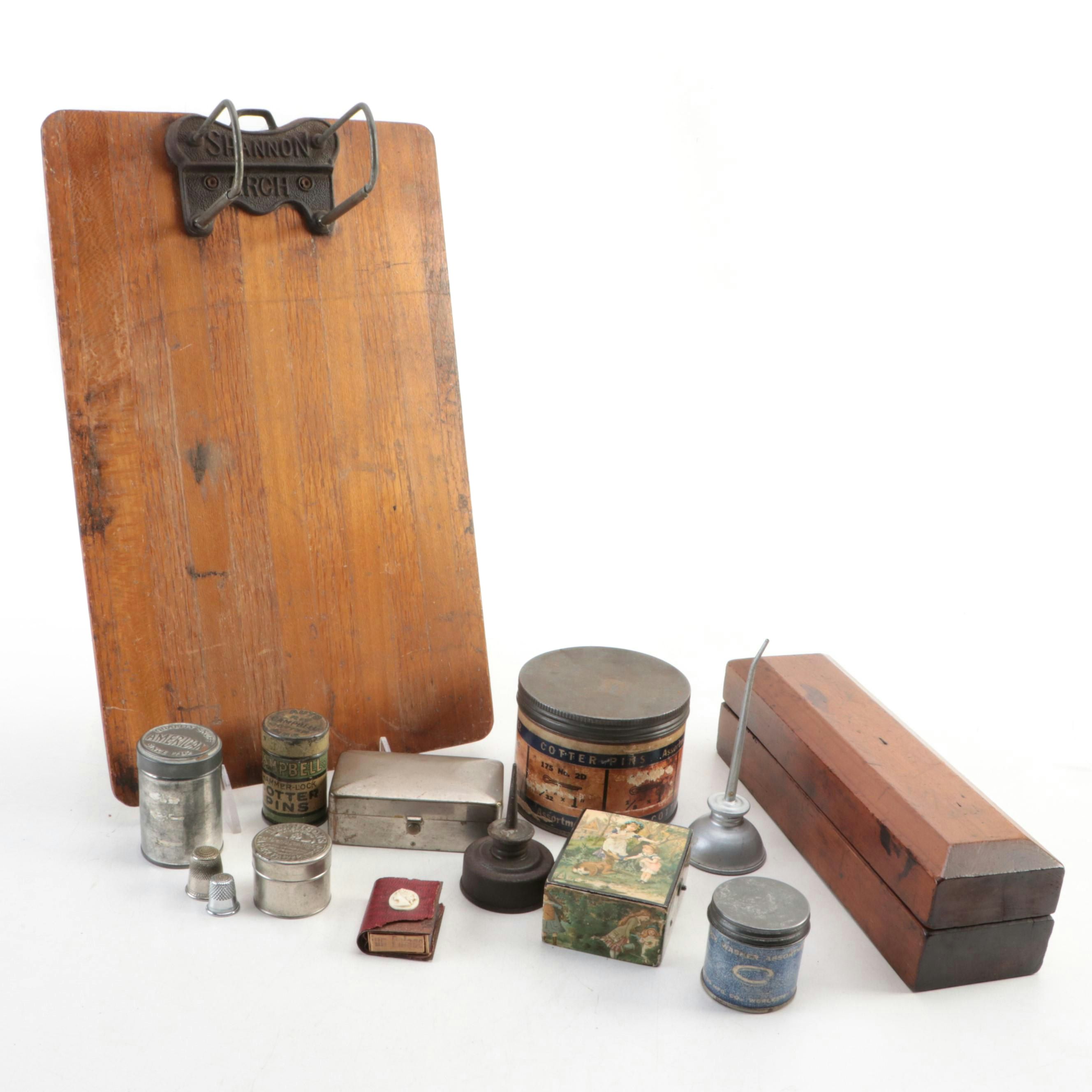 Wooden Clipboard with Music Box and Other Decor, Early to Mid-20th Century
