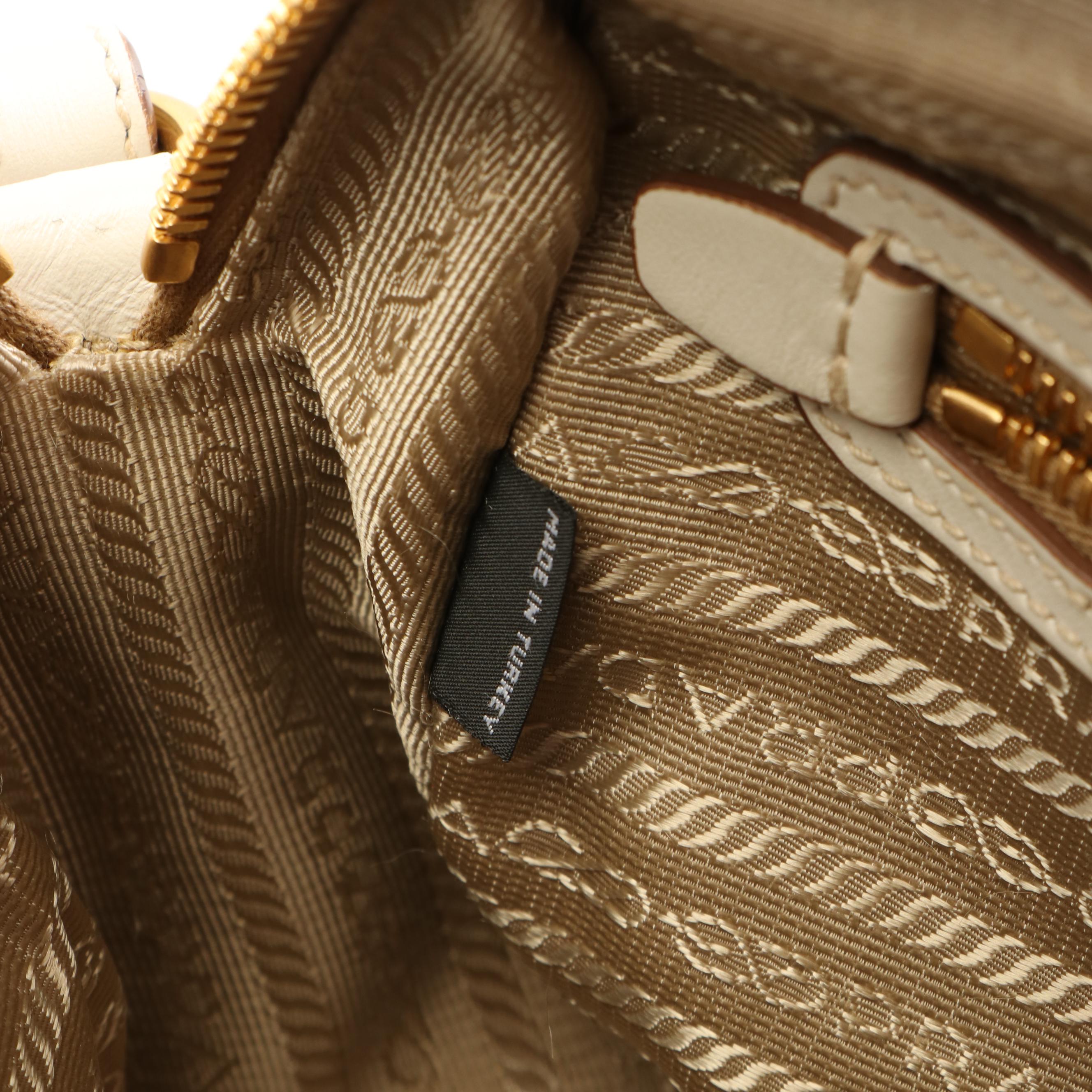 Prada Beige Logo Jacquard Canvas Crossbody Camera Bag with Leather Bow Detail