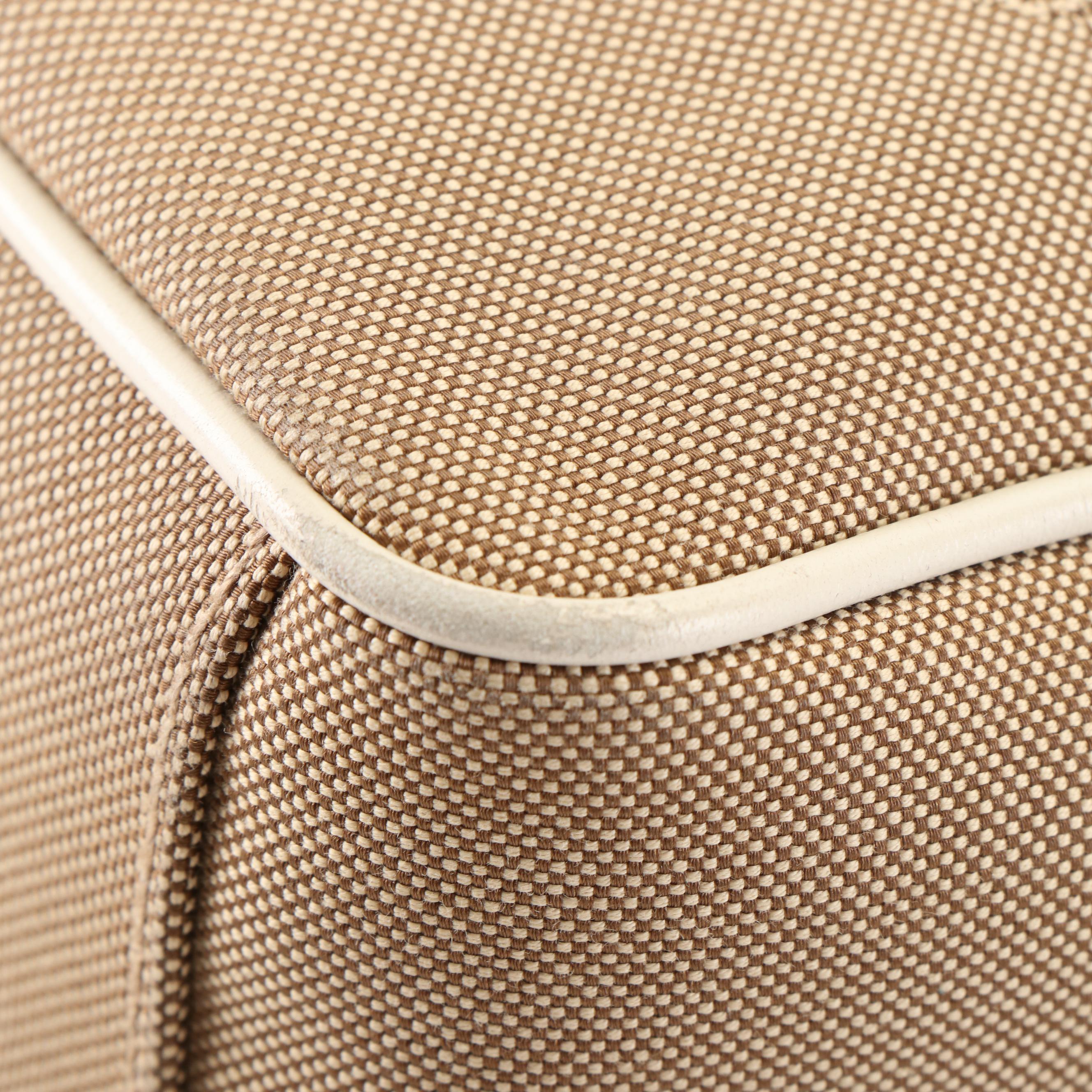 Prada Beige Logo Jacquard Canvas Crossbody Camera Bag with Leather Bow Detail