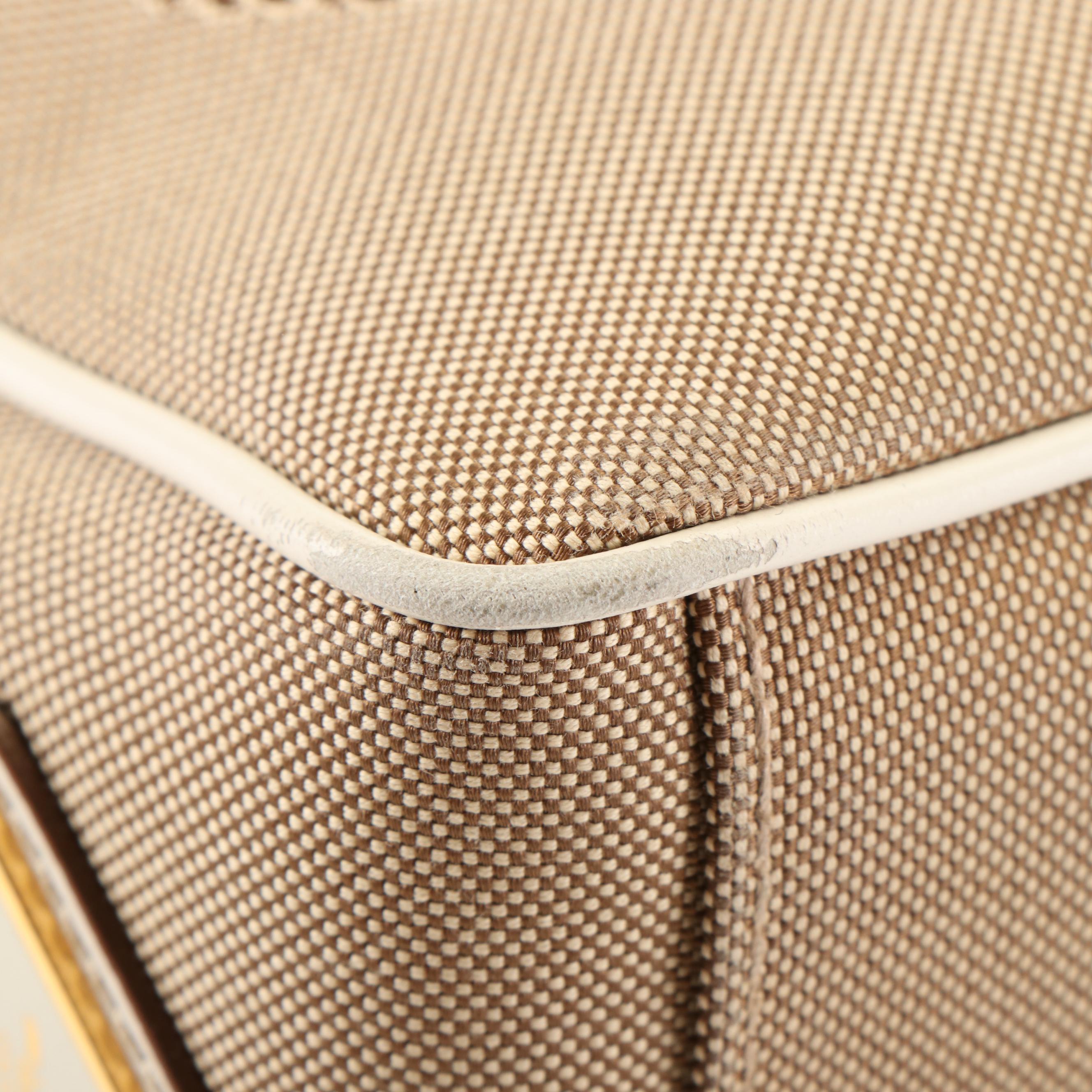 Prada Beige Logo Jacquard Canvas Crossbody Camera Bag with Leather Bow Detail