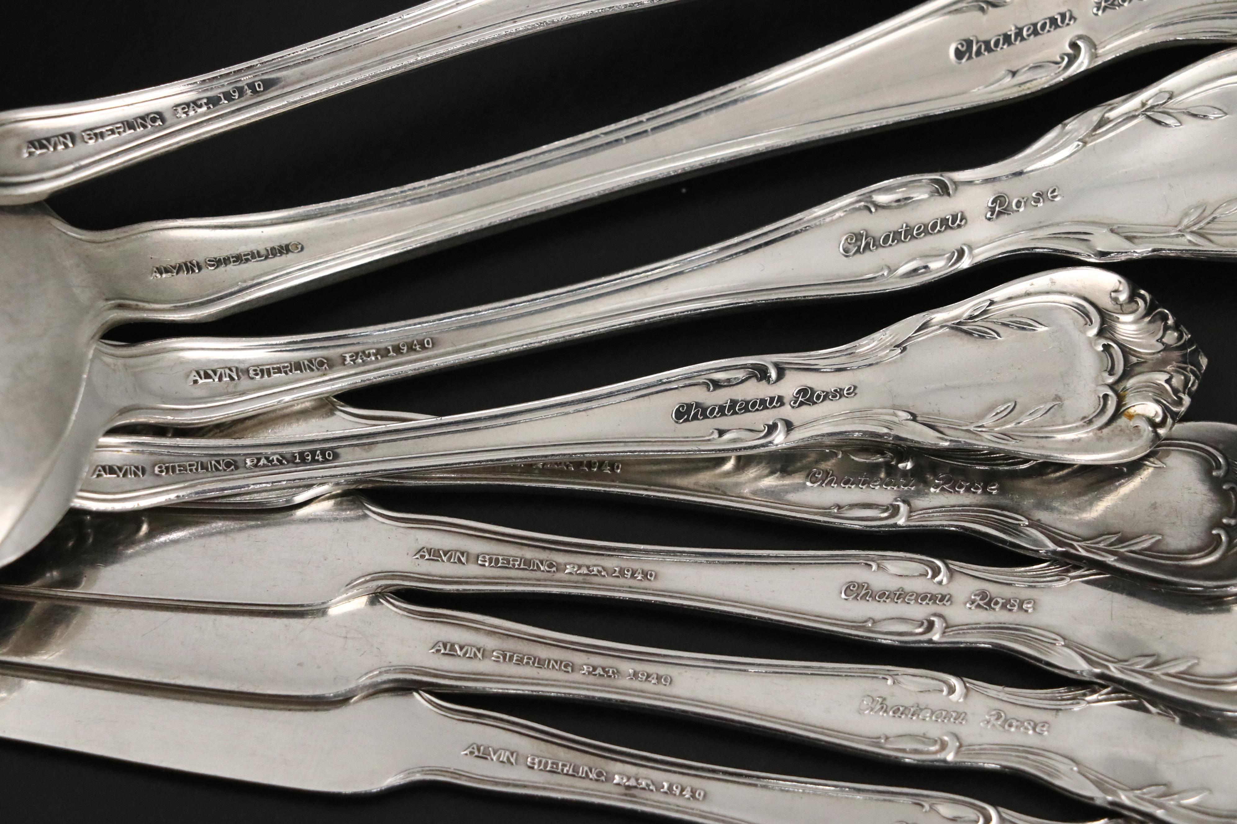 Alvin Sterling Silver "Chateau Rose" with Other Sterling Silver Flatware