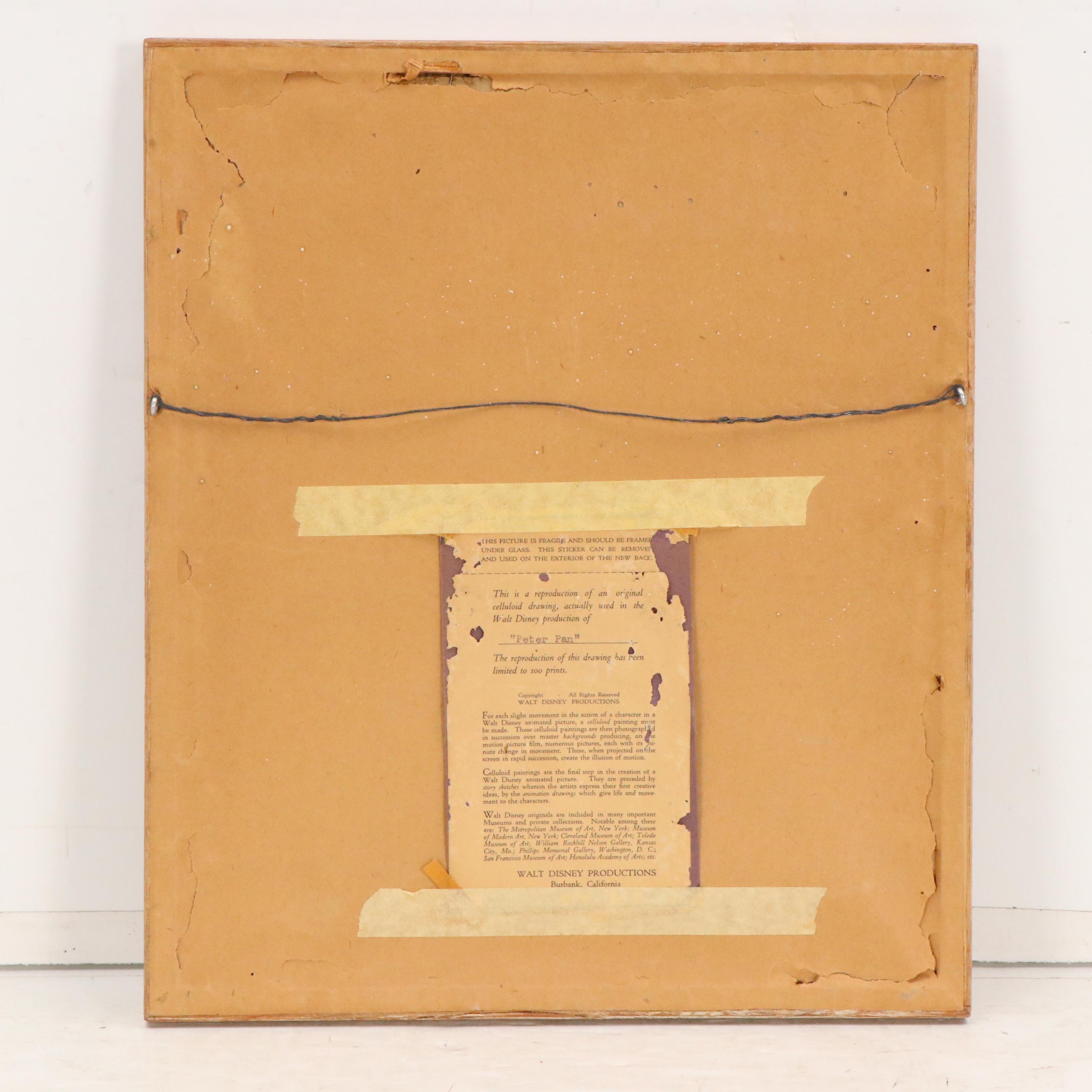 Walt Disney Reproduction Celluloid Drawing From "Peter Pan," Mid-20th Century
