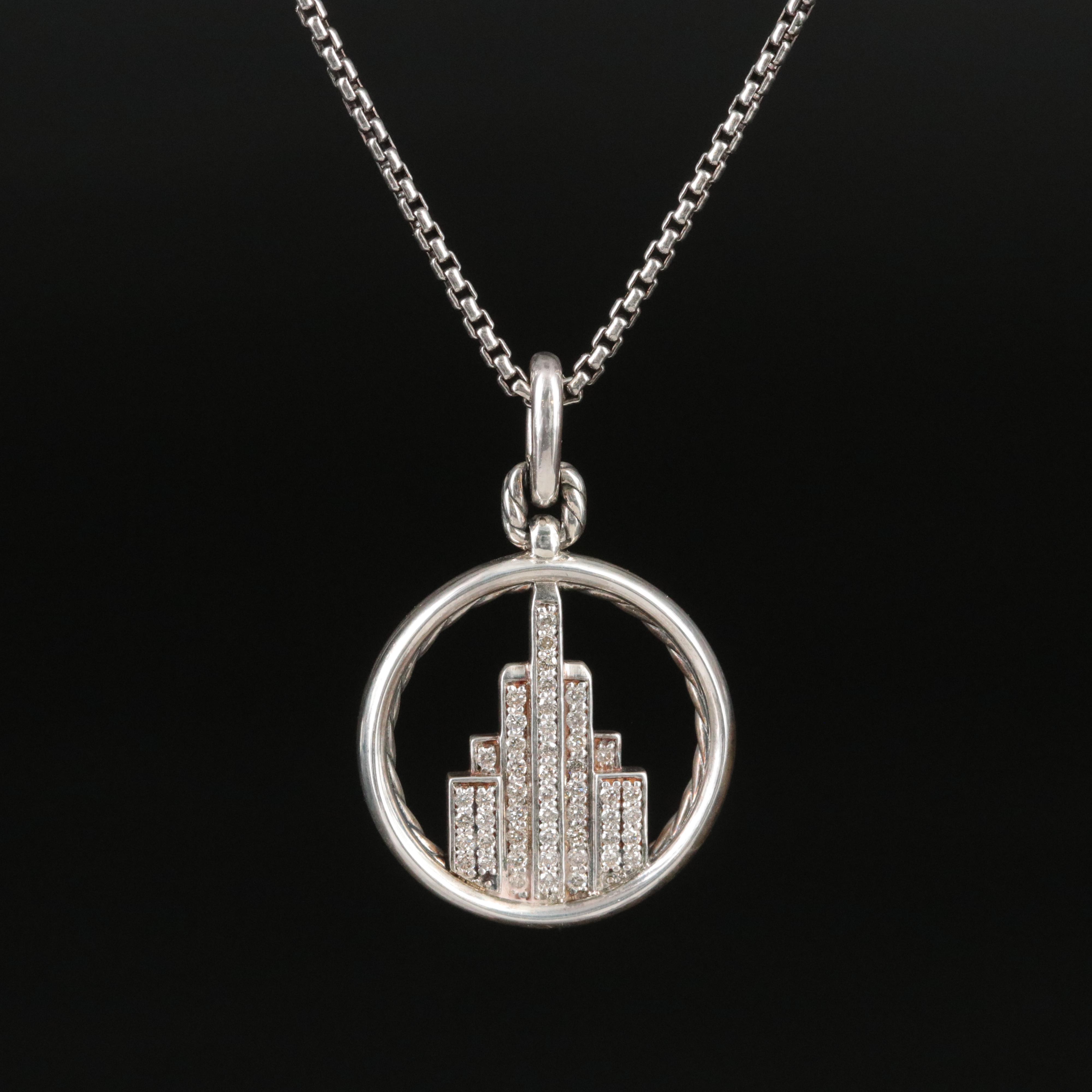 David Yurman NYC Sterling CTW 0.42 CTW Diamond Empire Enhancer Pendant Necklace