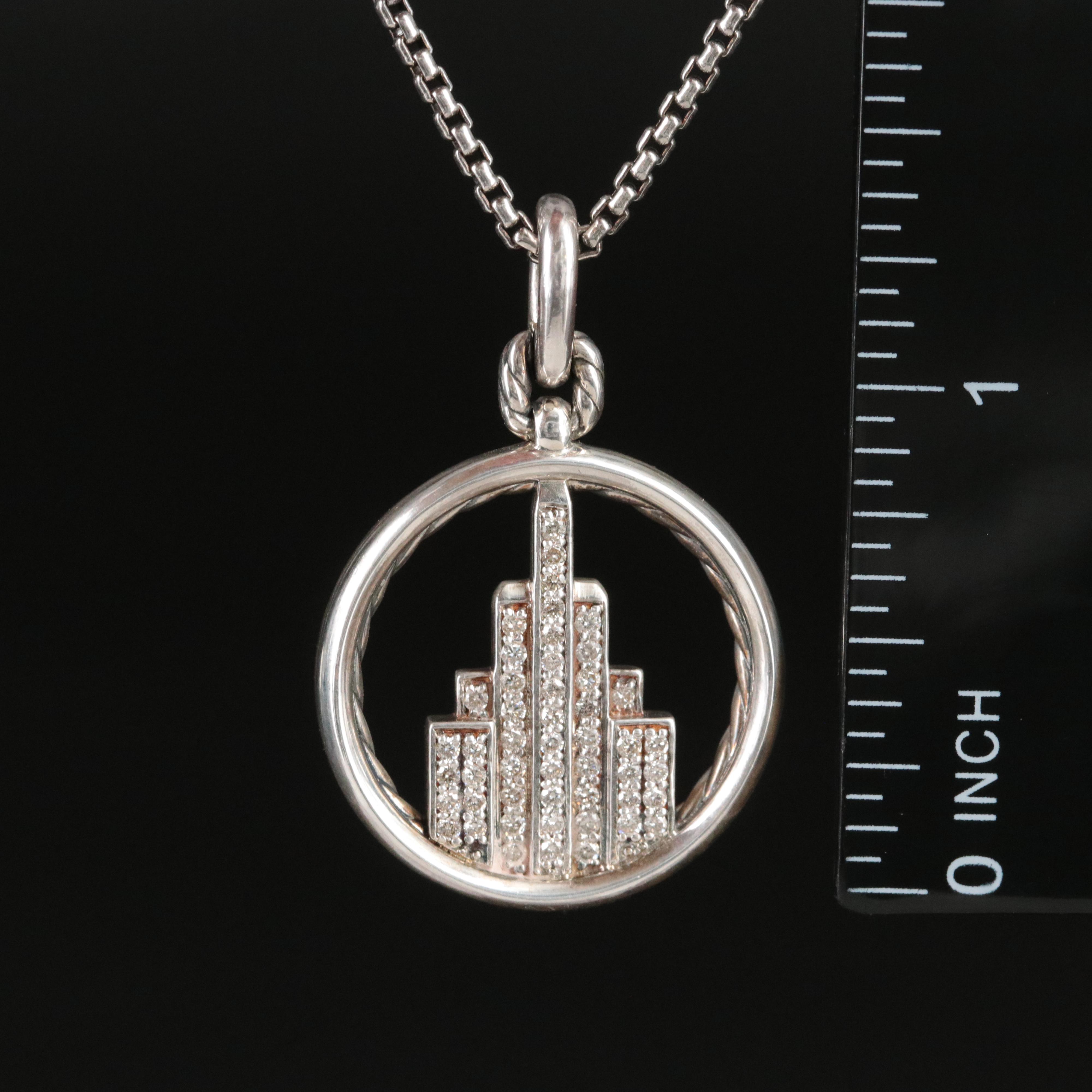 David Yurman NYC Sterling CTW 0.42 CTW Diamond Empire Enhancer Pendant Necklace