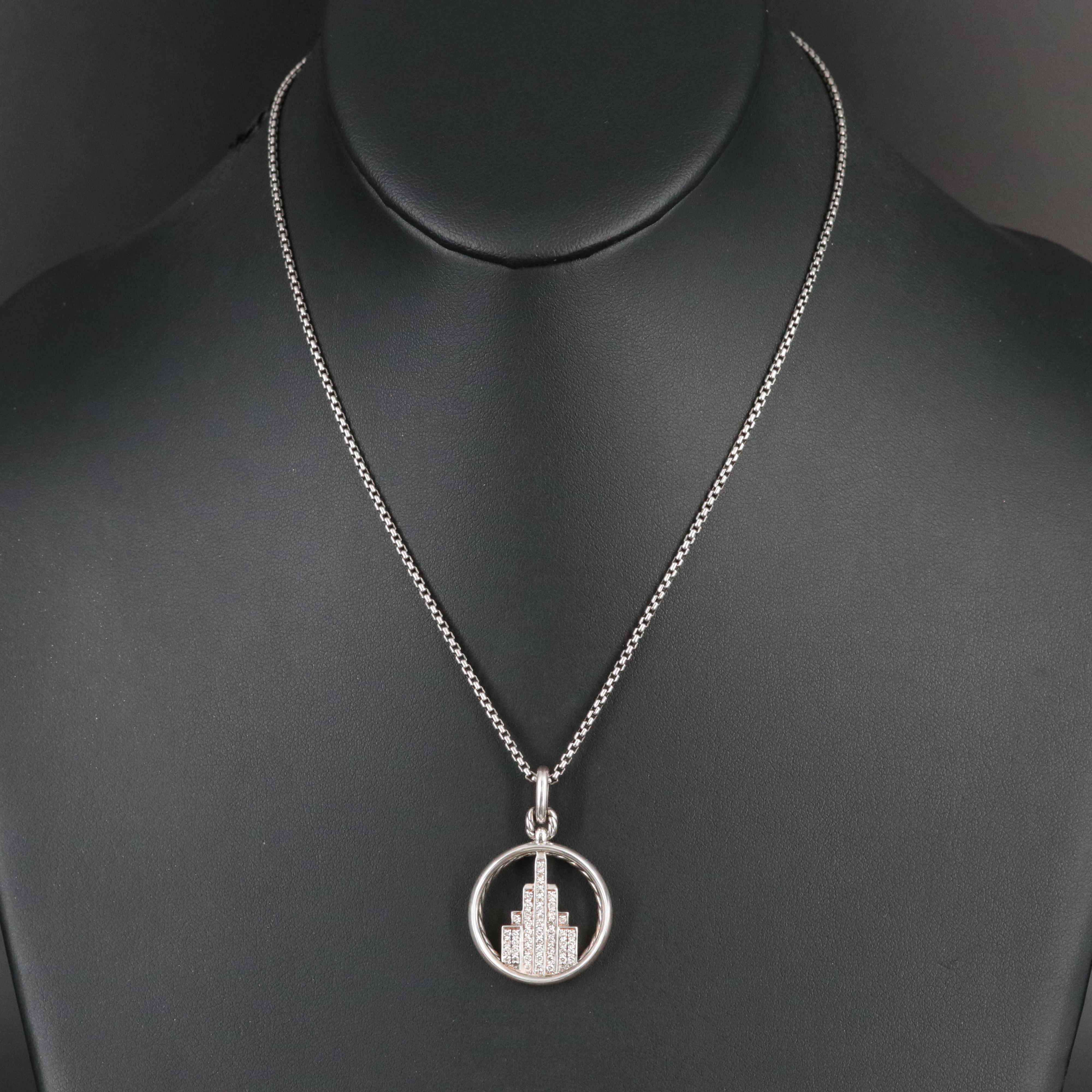 David Yurman NYC Sterling CTW 0.42 CTW Diamond Empire Enhancer Pendant Necklace