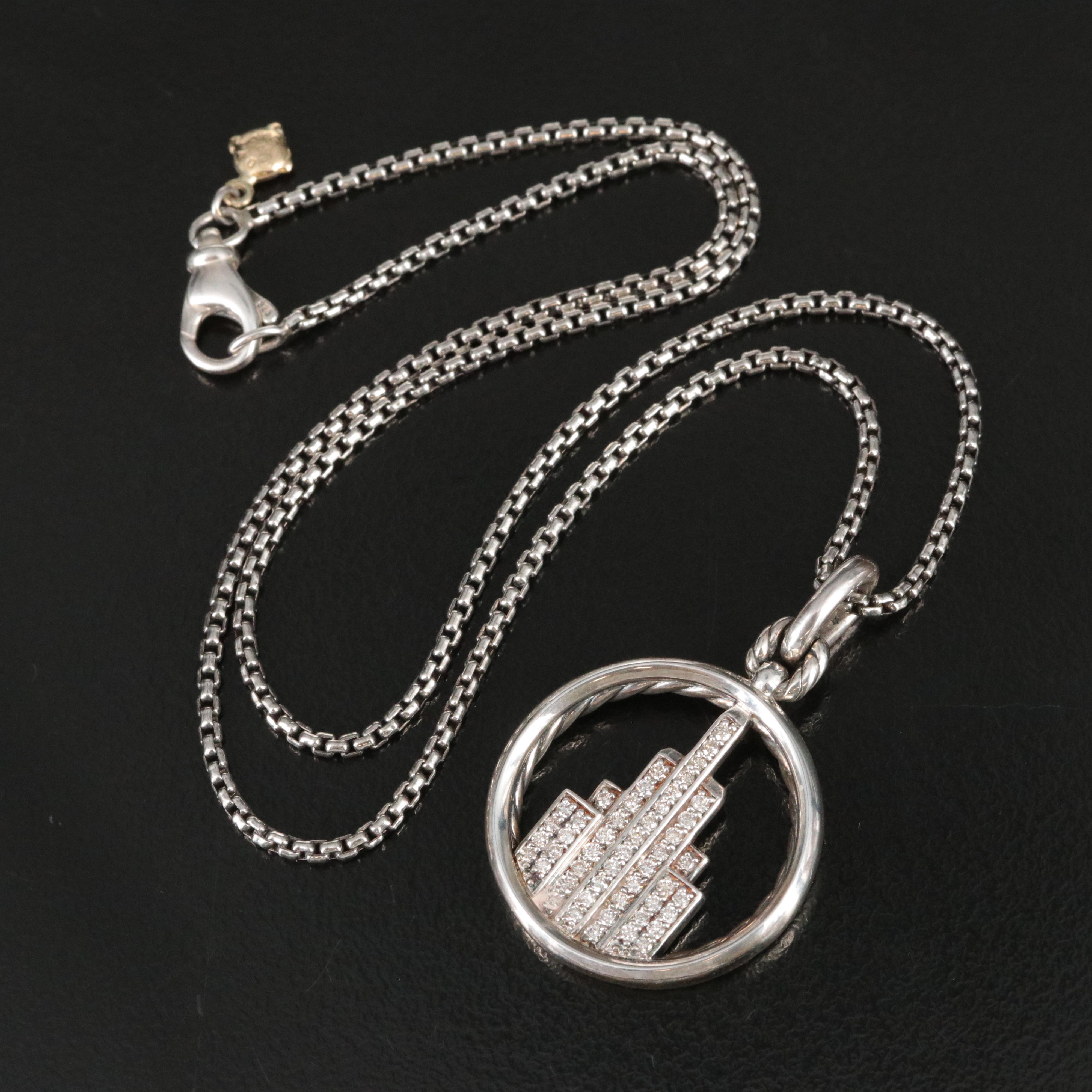 David Yurman NYC Sterling CTW 0.42 CTW Diamond Empire Enhancer Pendant Necklace