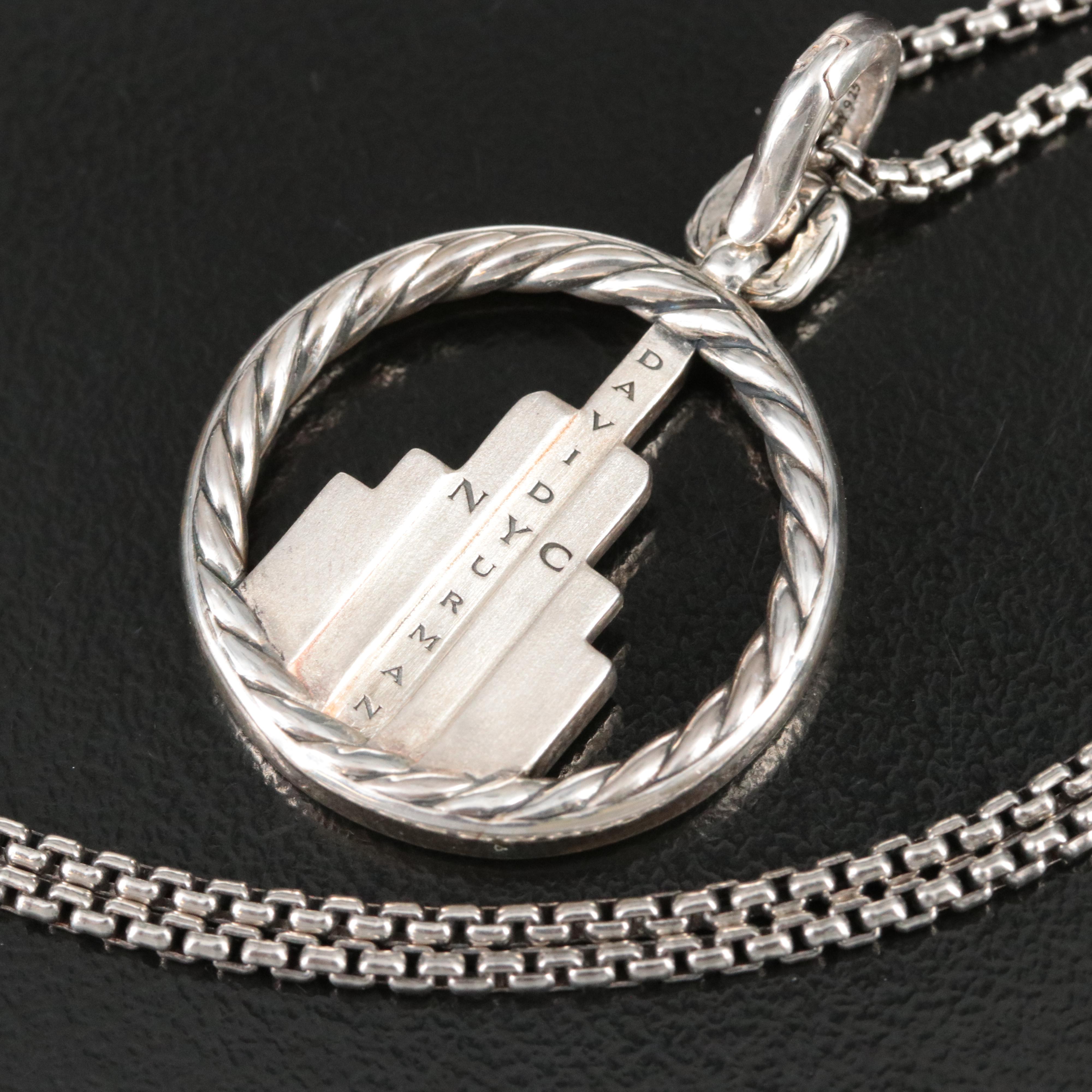 David Yurman NYC Sterling CTW 0.42 CTW Diamond Empire Enhancer Pendant Necklace