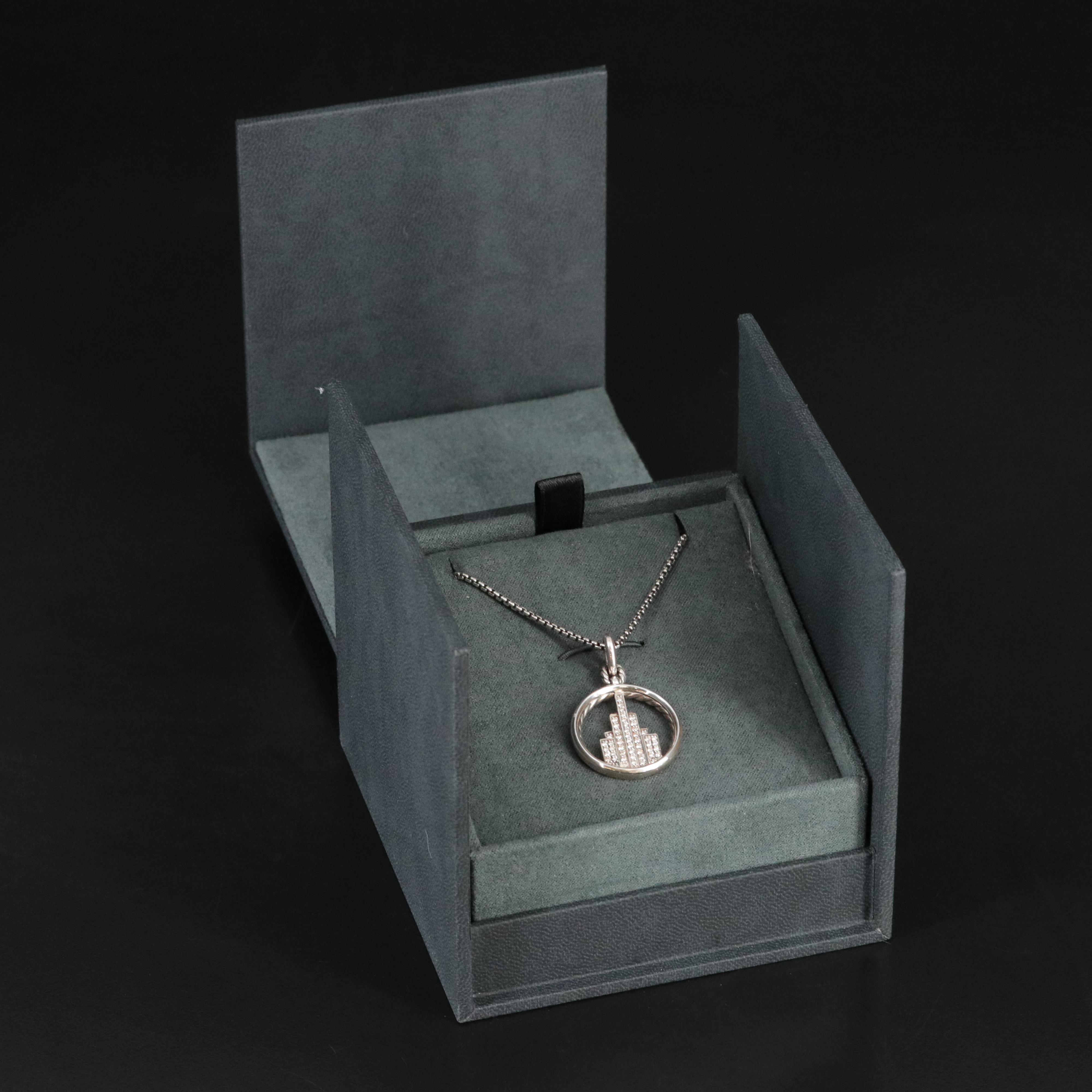 David Yurman NYC Sterling CTW 0.42 CTW Diamond Empire Enhancer Pendant Necklace