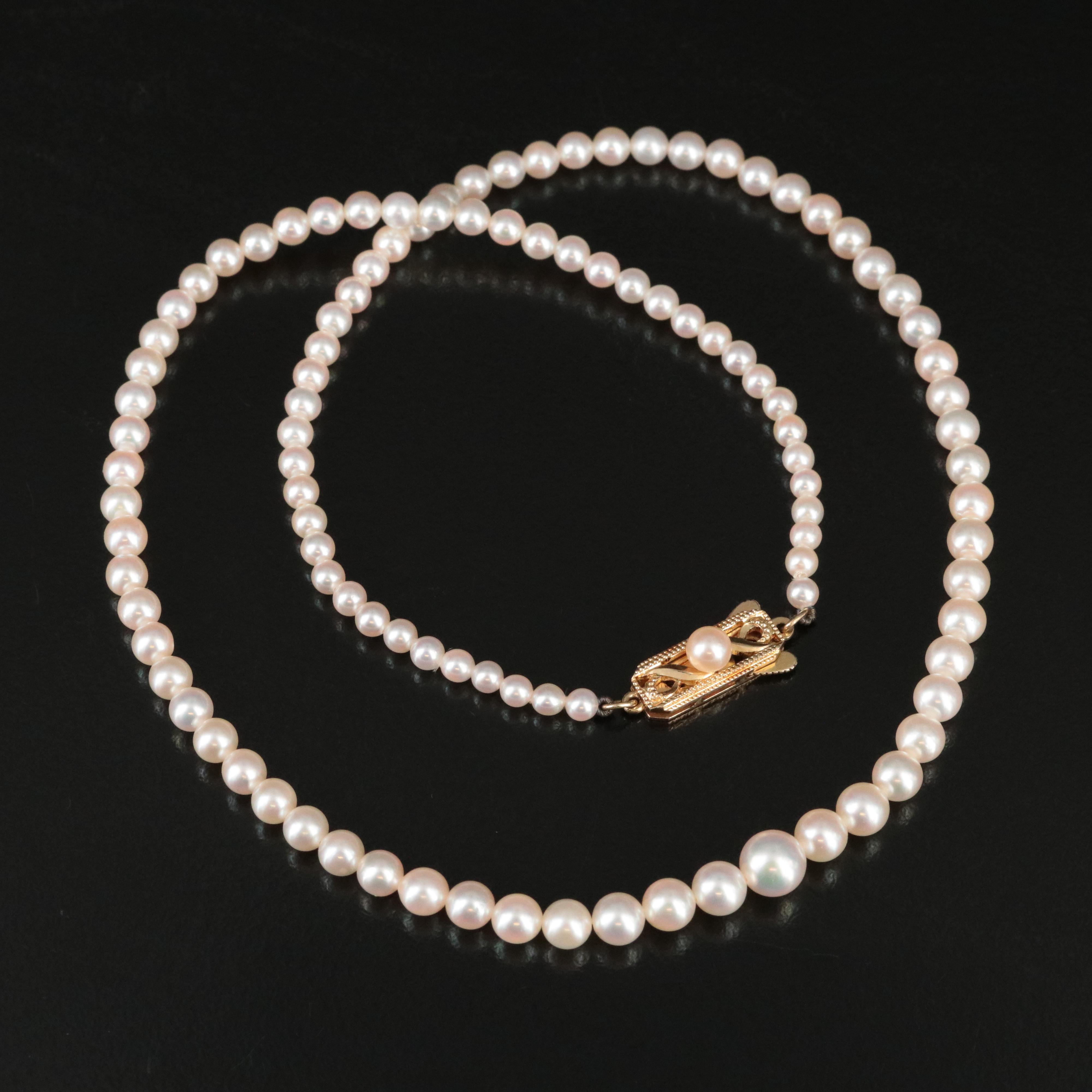 Mikimoto Graduated Pearl Necklace with 14K Clasp