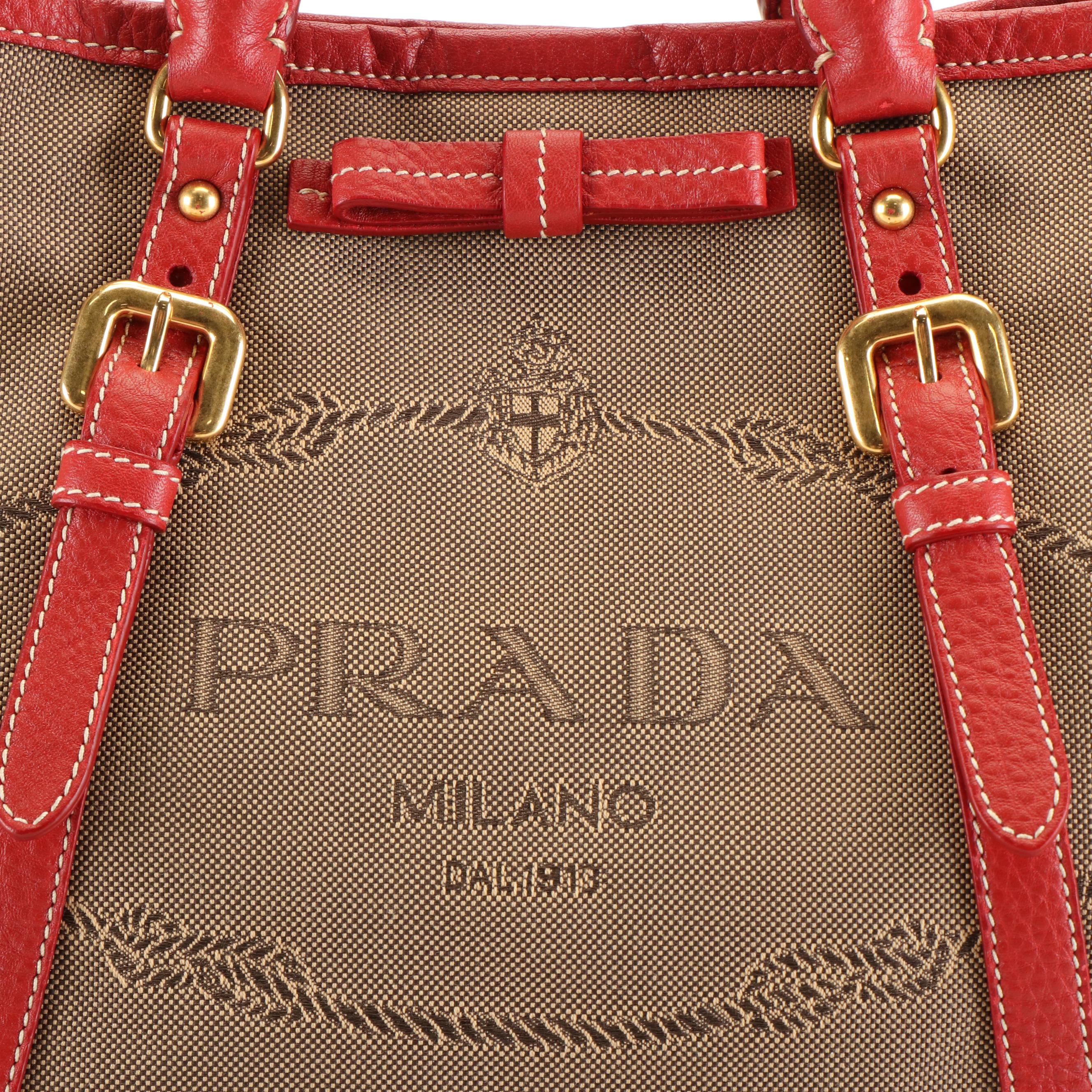 Prada Leather-Trimmed Logo Jacquard Satchel