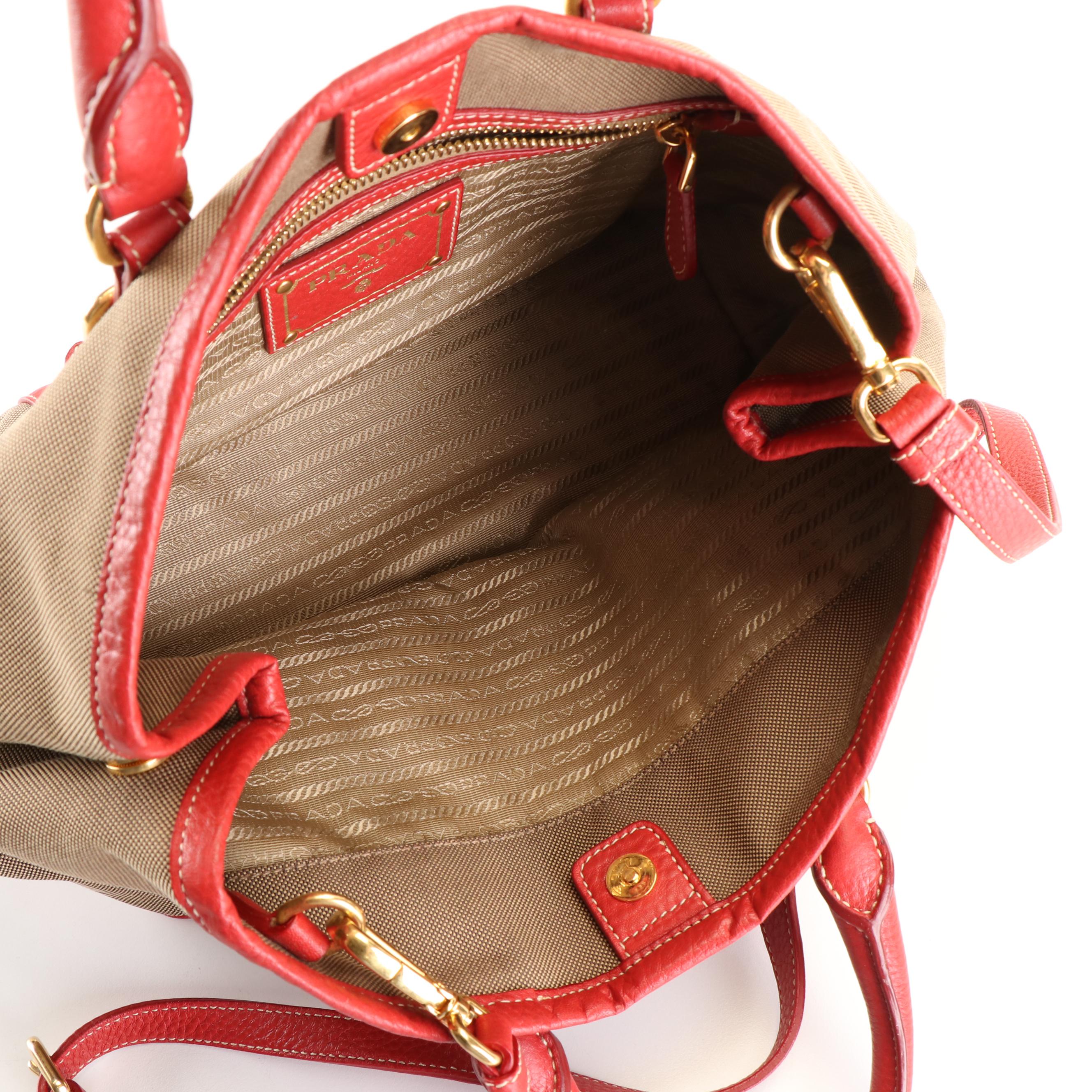 Prada Leather-Trimmed Logo Jacquard Satchel