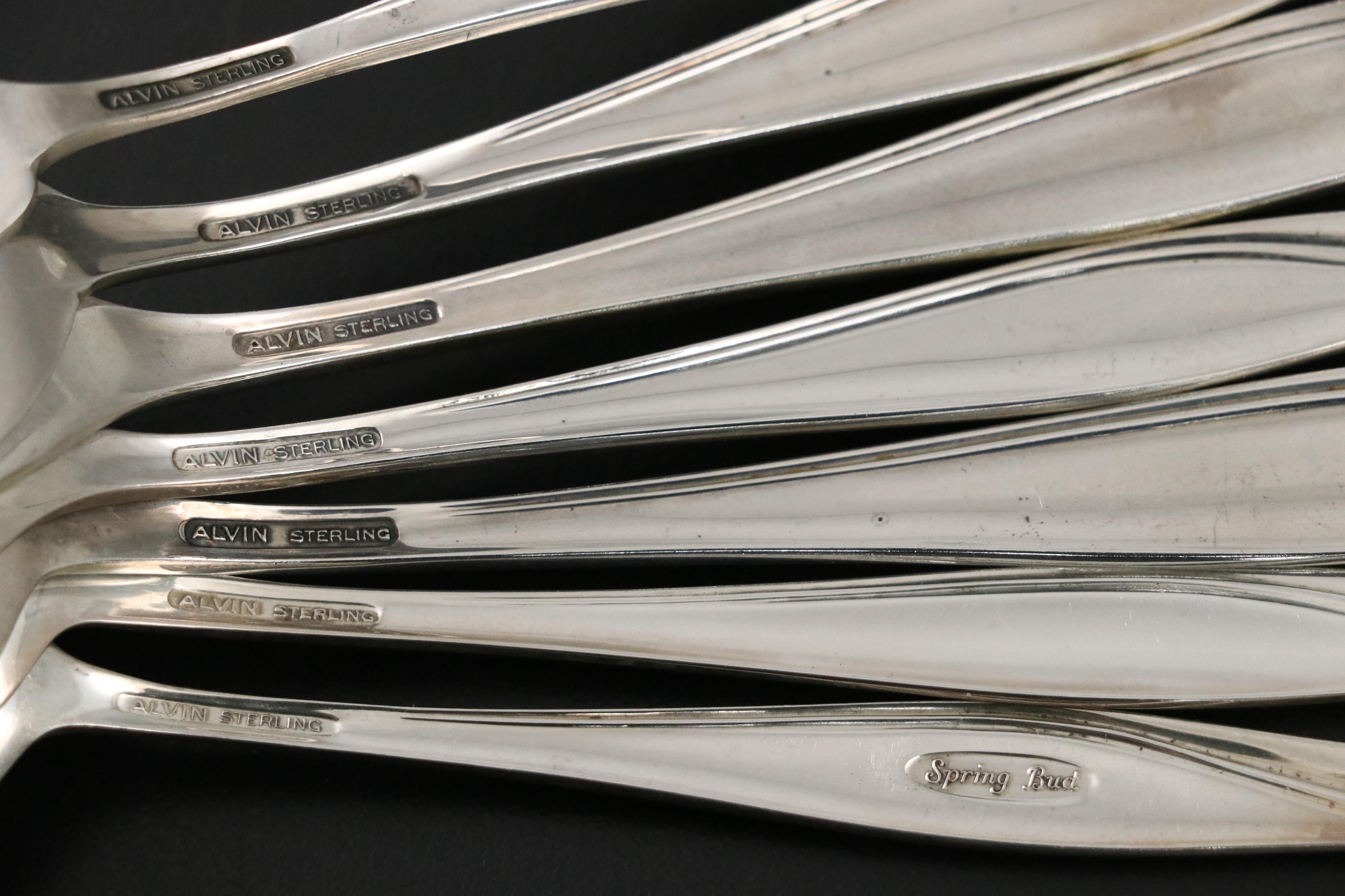 Alvin "Spring Bud" Sterling and Other Silver Plate Flatware, Mid to Late 20th C.