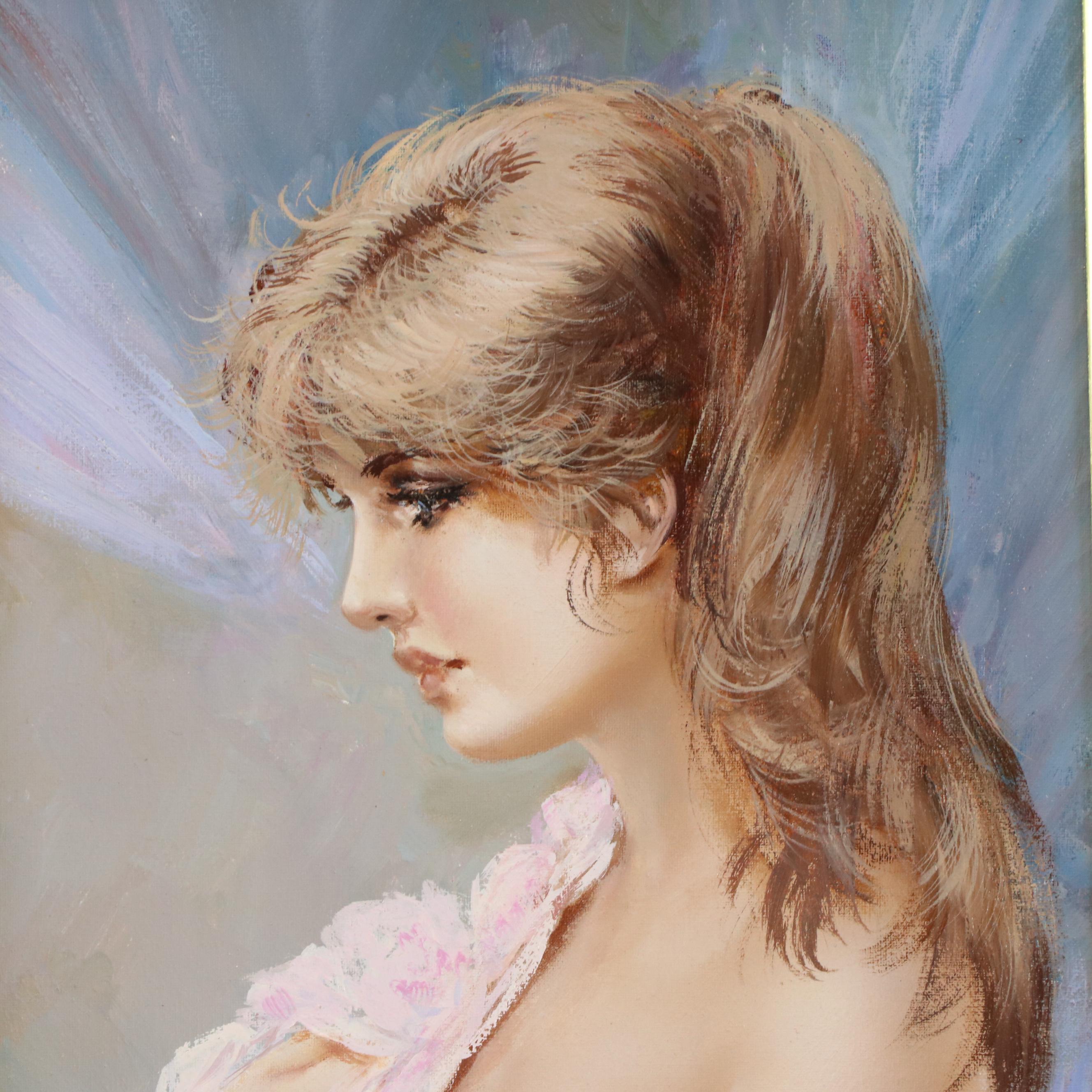 Lucia Satro Portrait Oil Painting of Semi-Nude Woman