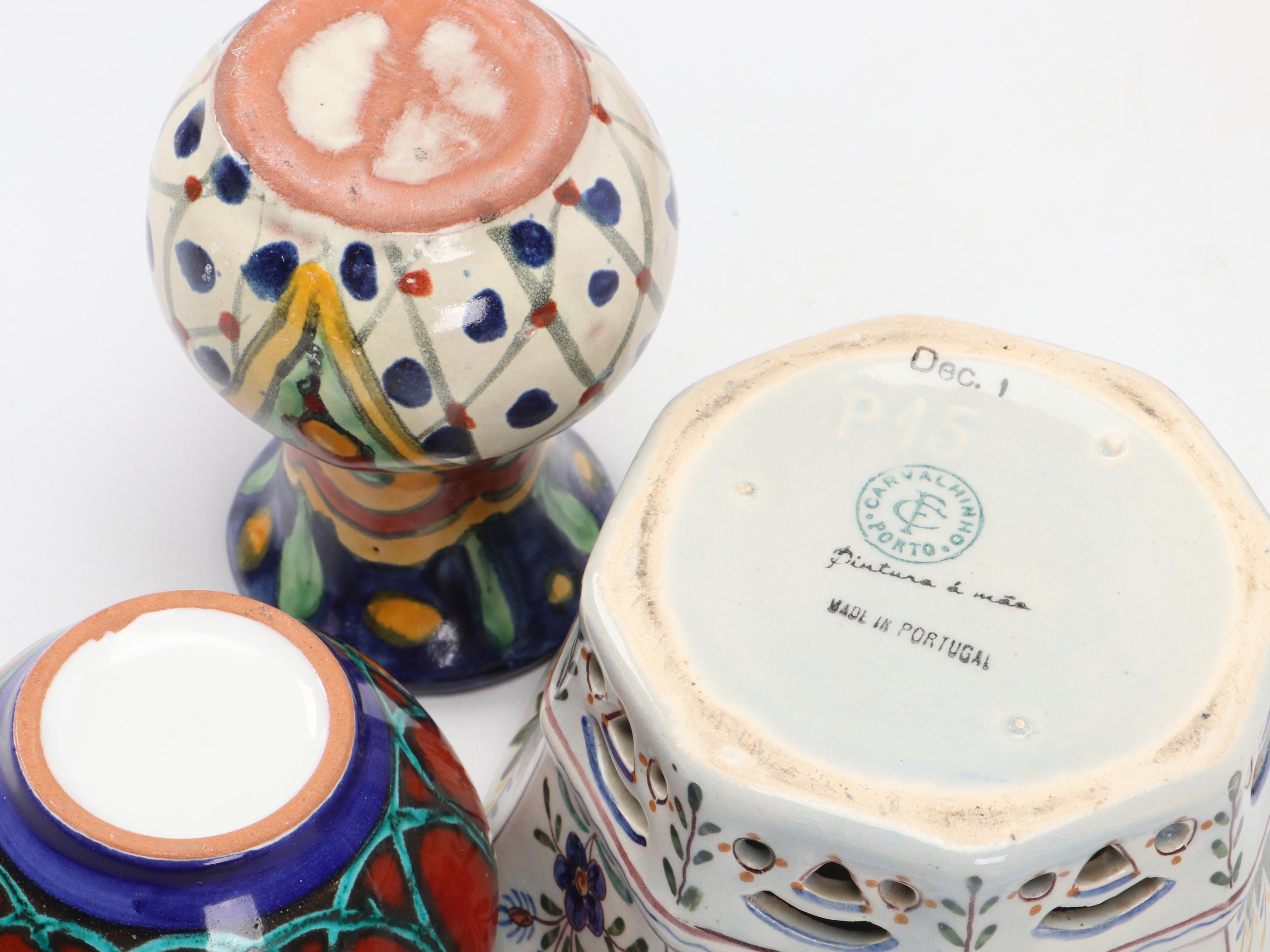 Portuguese Carvalhinho Porto Vase and Other Hand-Painted Ceramic Décor