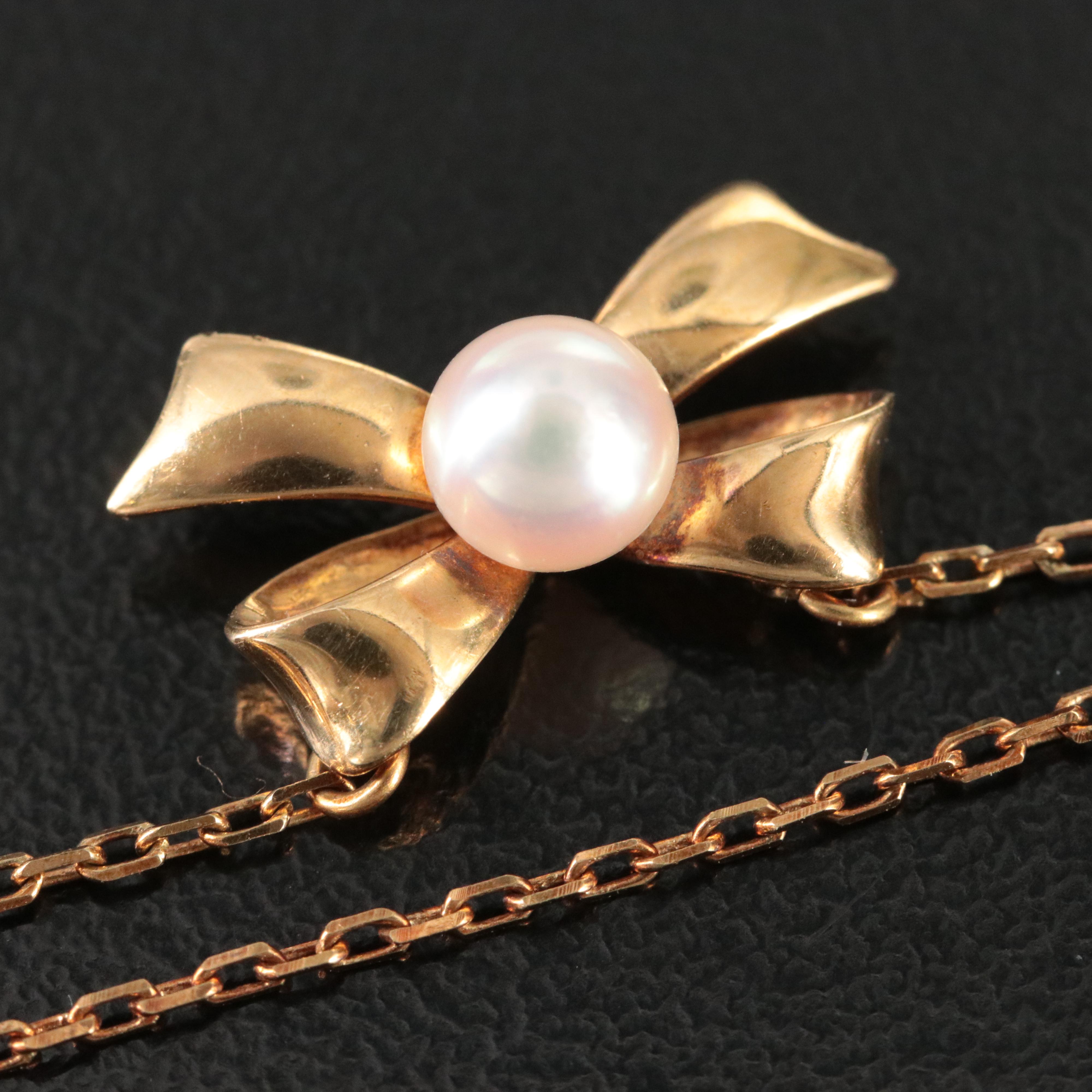 Mikimoto 18K Pearl Bow Necklace