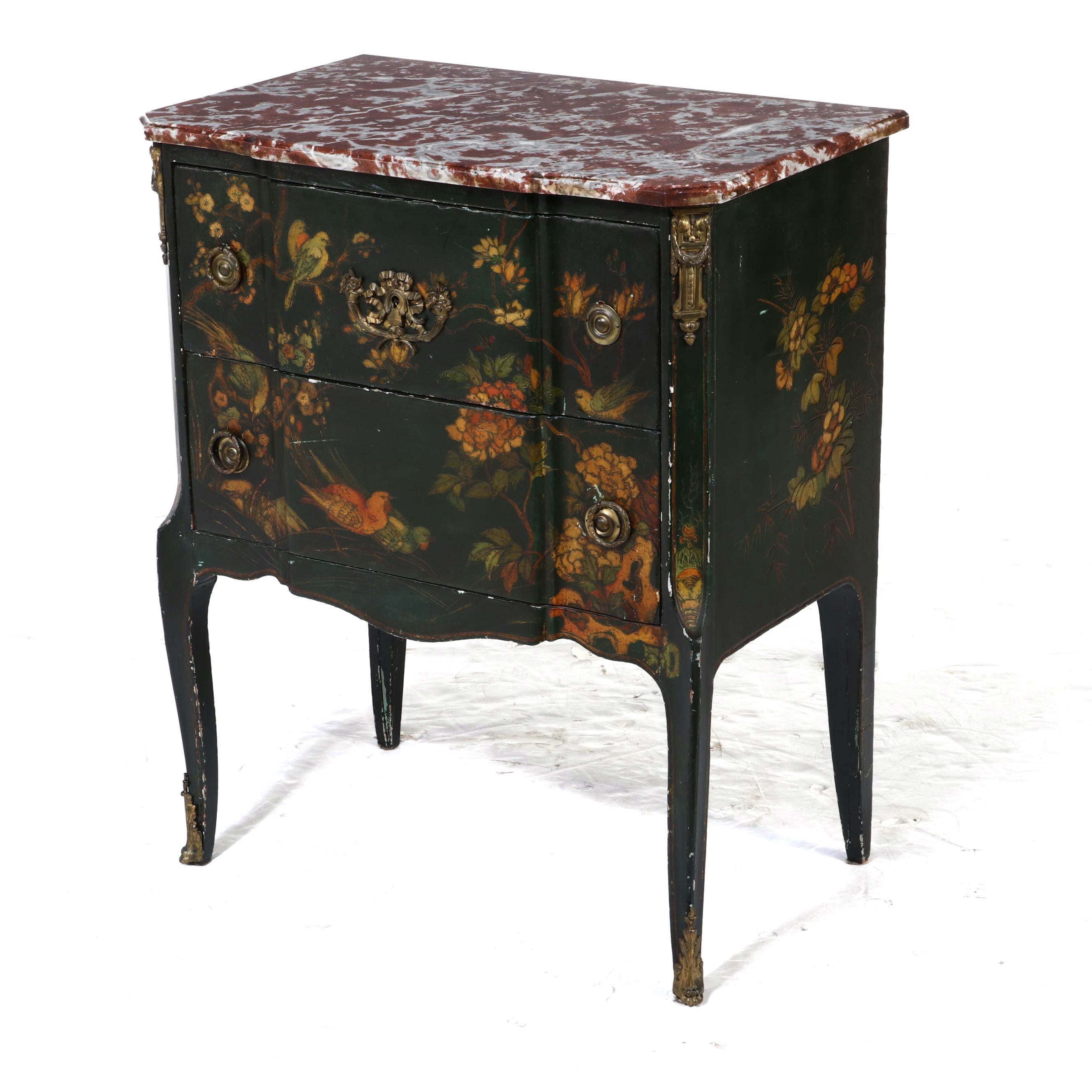 W. & J. Sloane Anglo-Chinese Marble Top Two-Drawer Chest, 20th Century