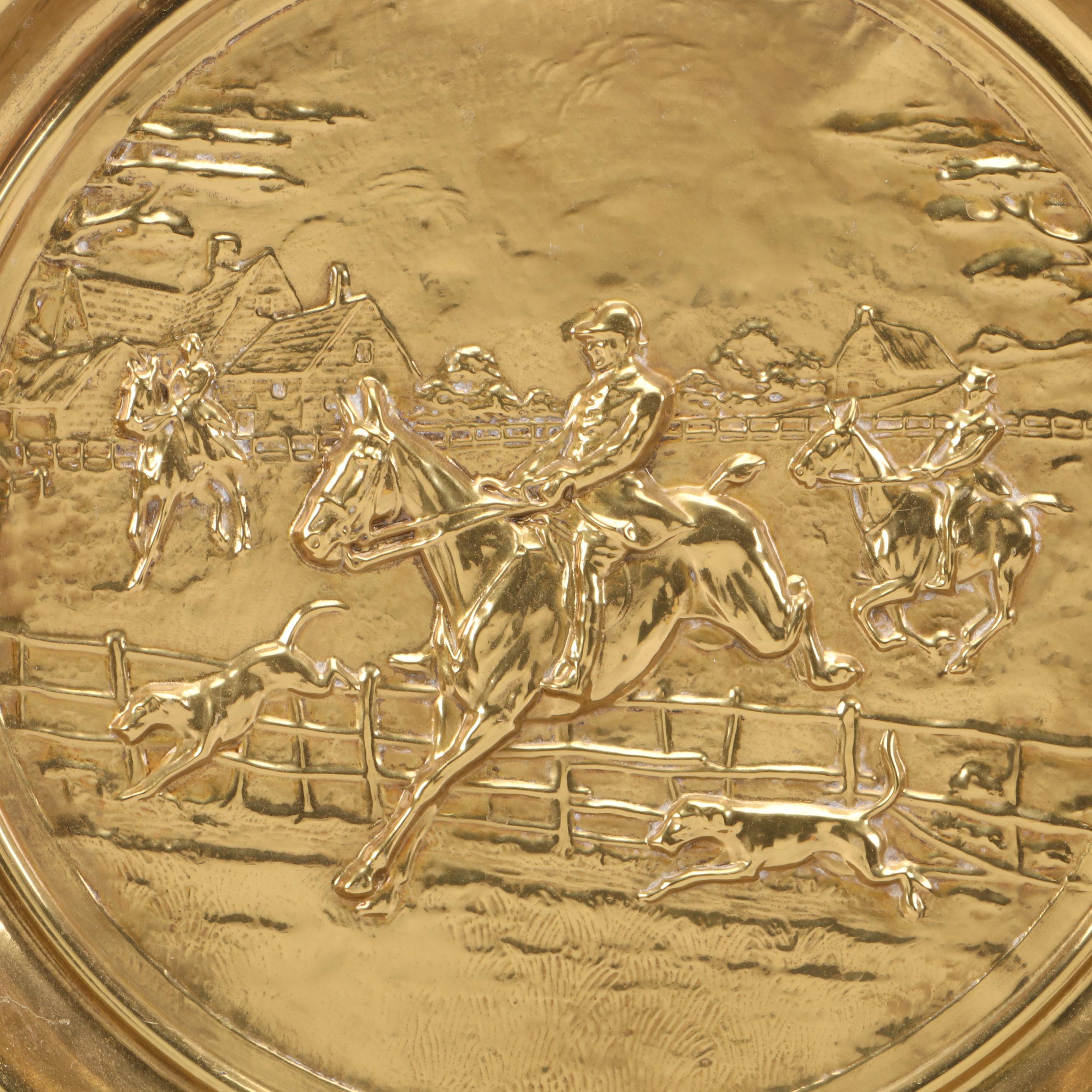 Gilt Metal Wall Plate of Foxhunt Scene