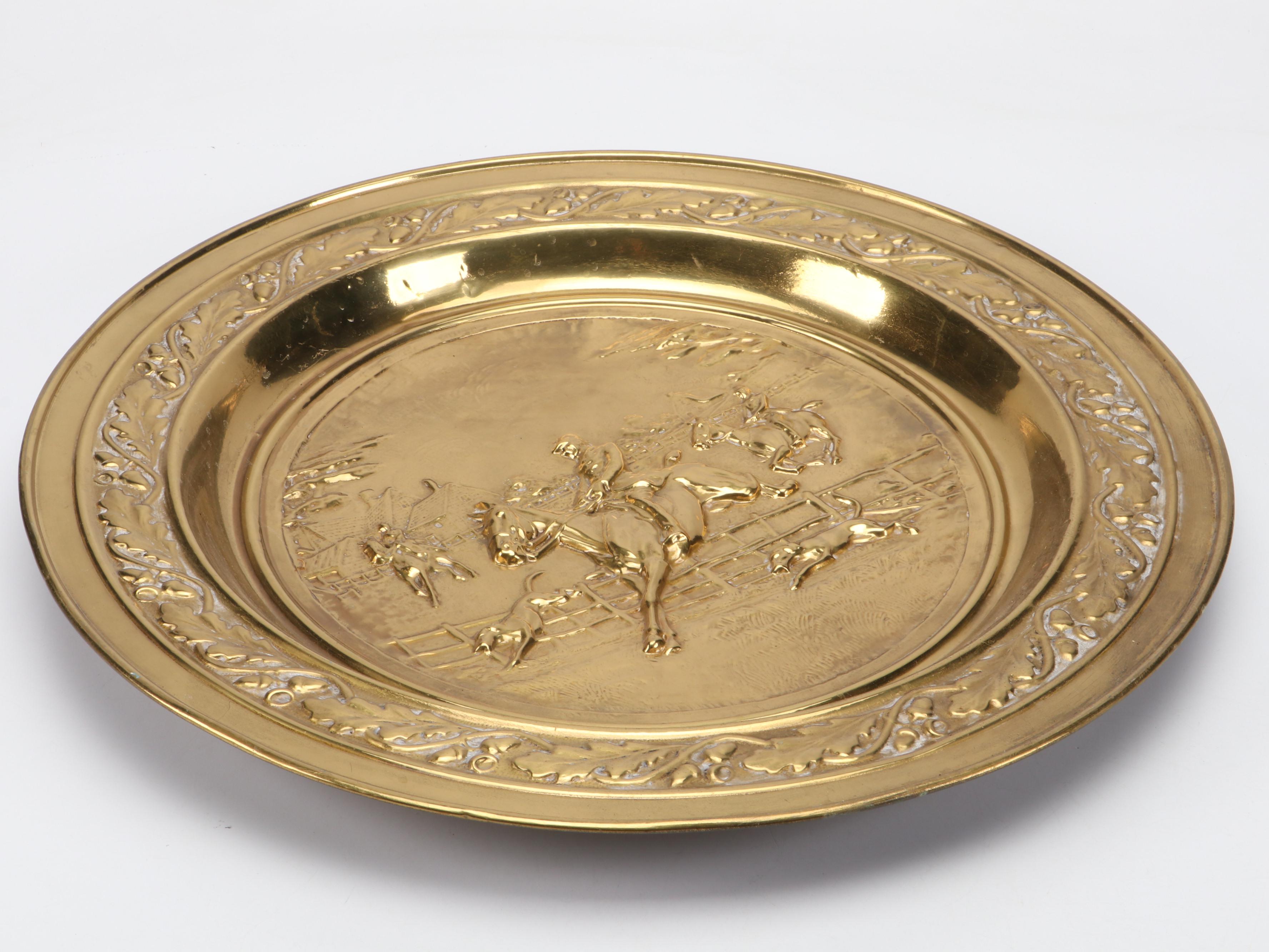 Gilt Metal Wall Plate of Foxhunt Scene