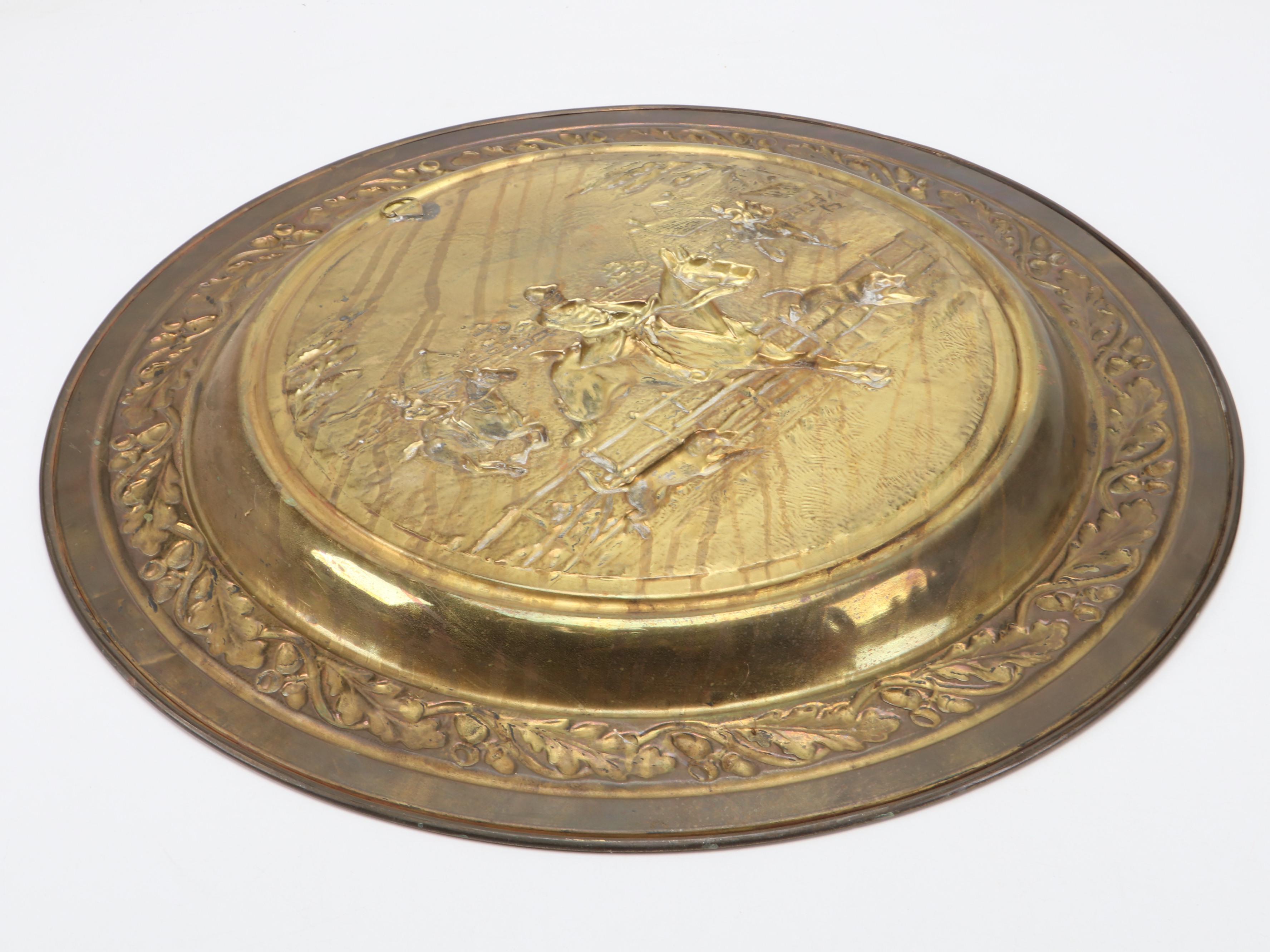 Gilt Metal Wall Plate of Foxhunt Scene