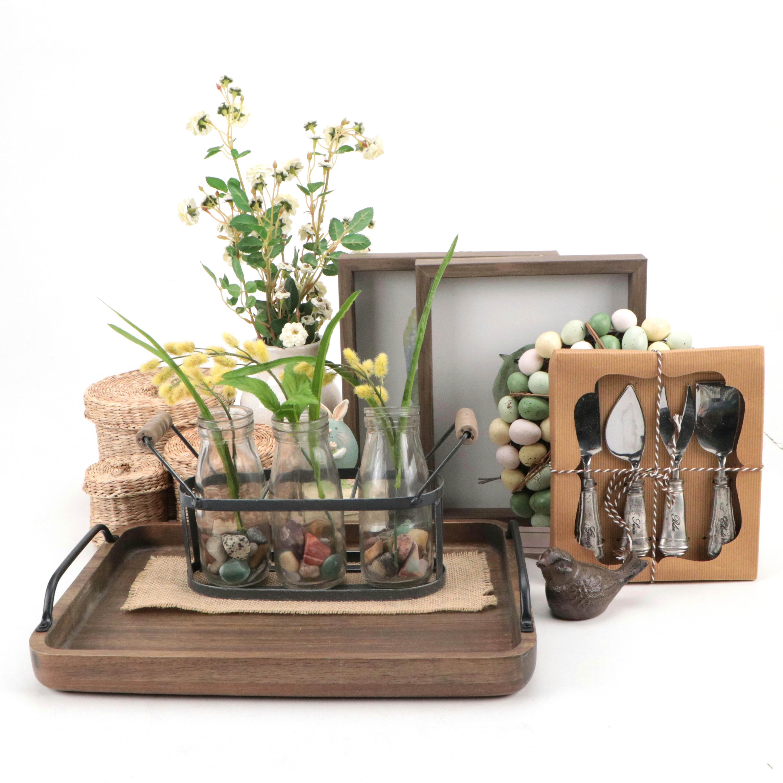Pottery Barn Cheese Knives with Wooden Tray and Other Spring-Themed Décor