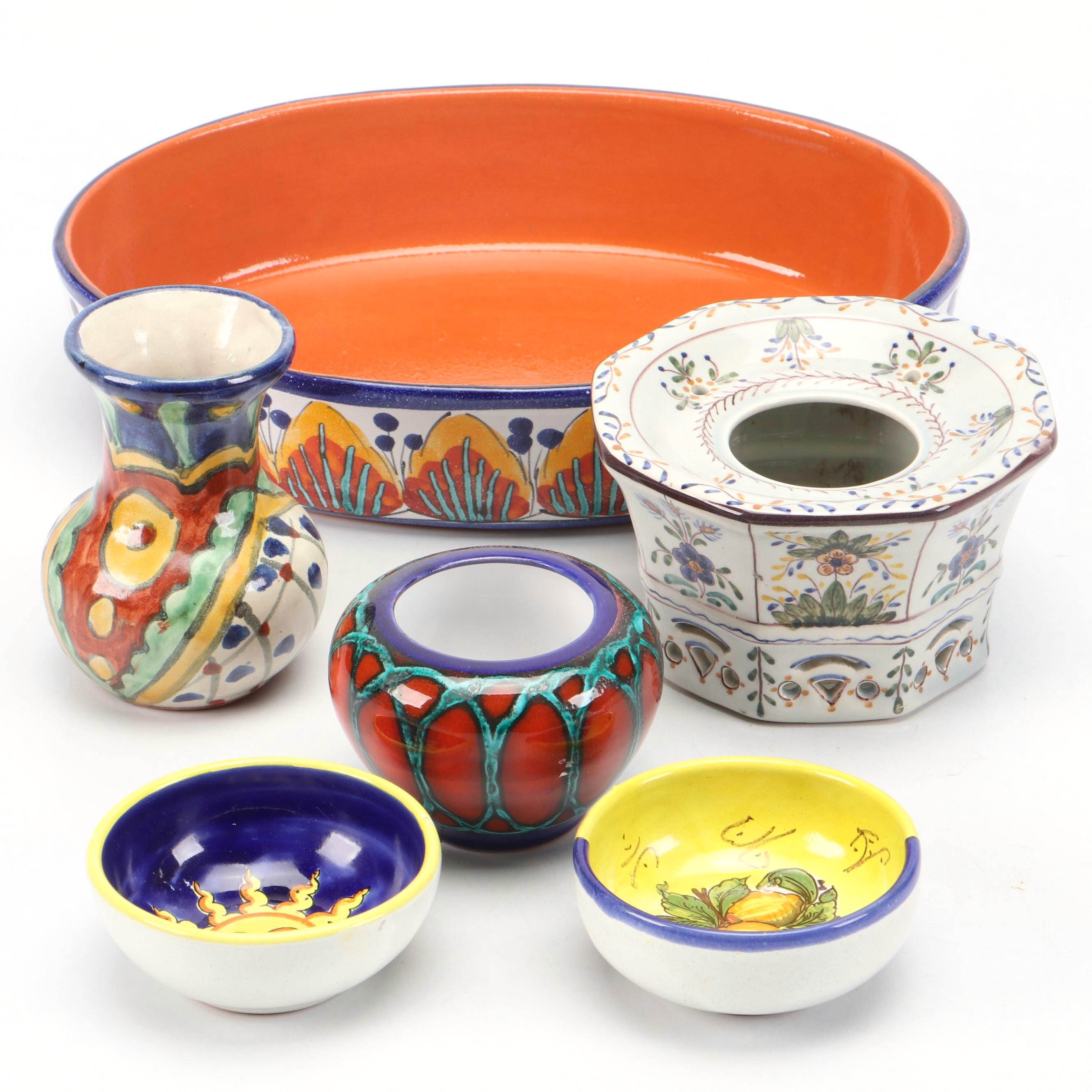 Portuguese Carvalhinho Porto Vase and Other Hand-Painted Ceramic Décor