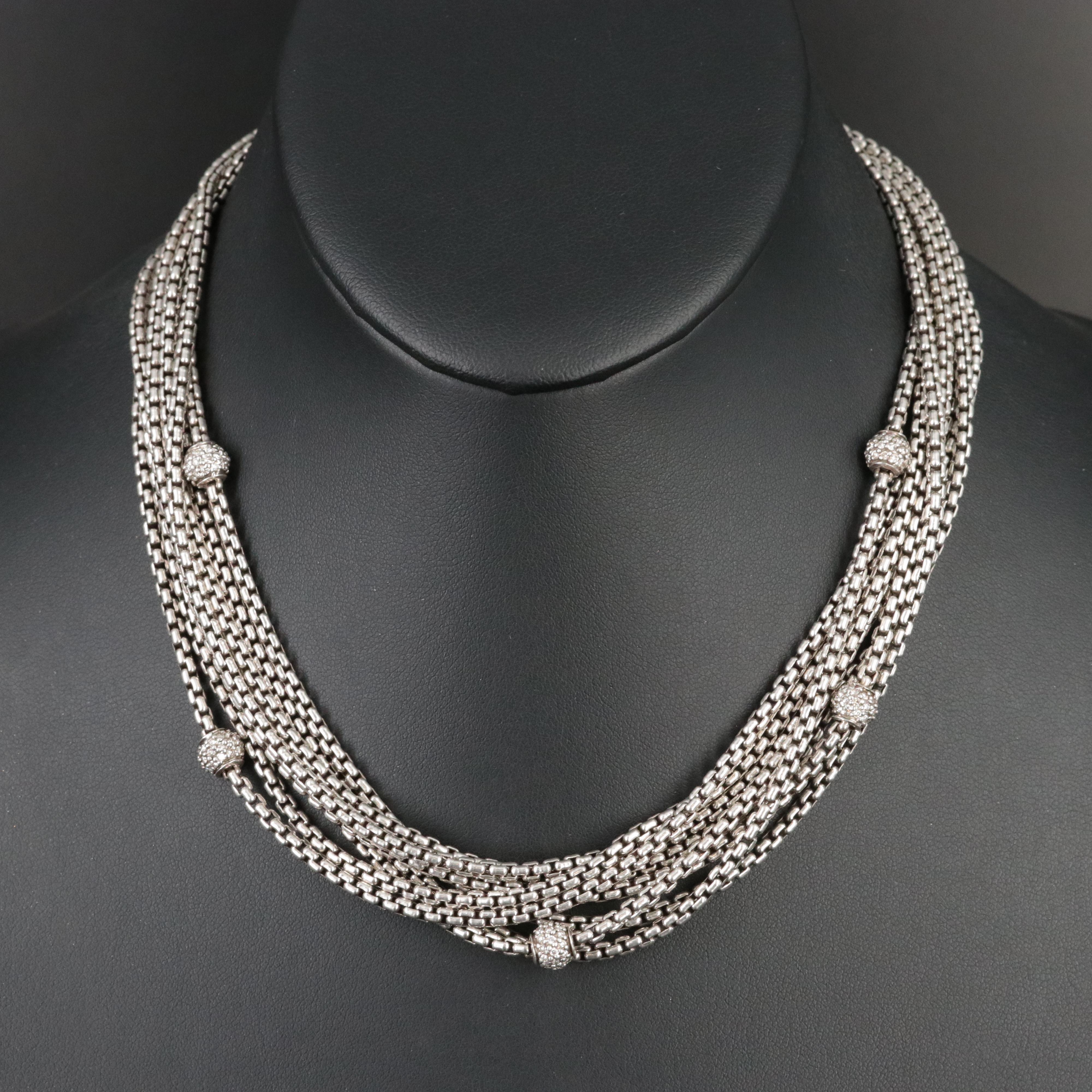 David Yurman Sterling Eight Strand 1.21 CTW Diamond Pavé Ball Station Necklace