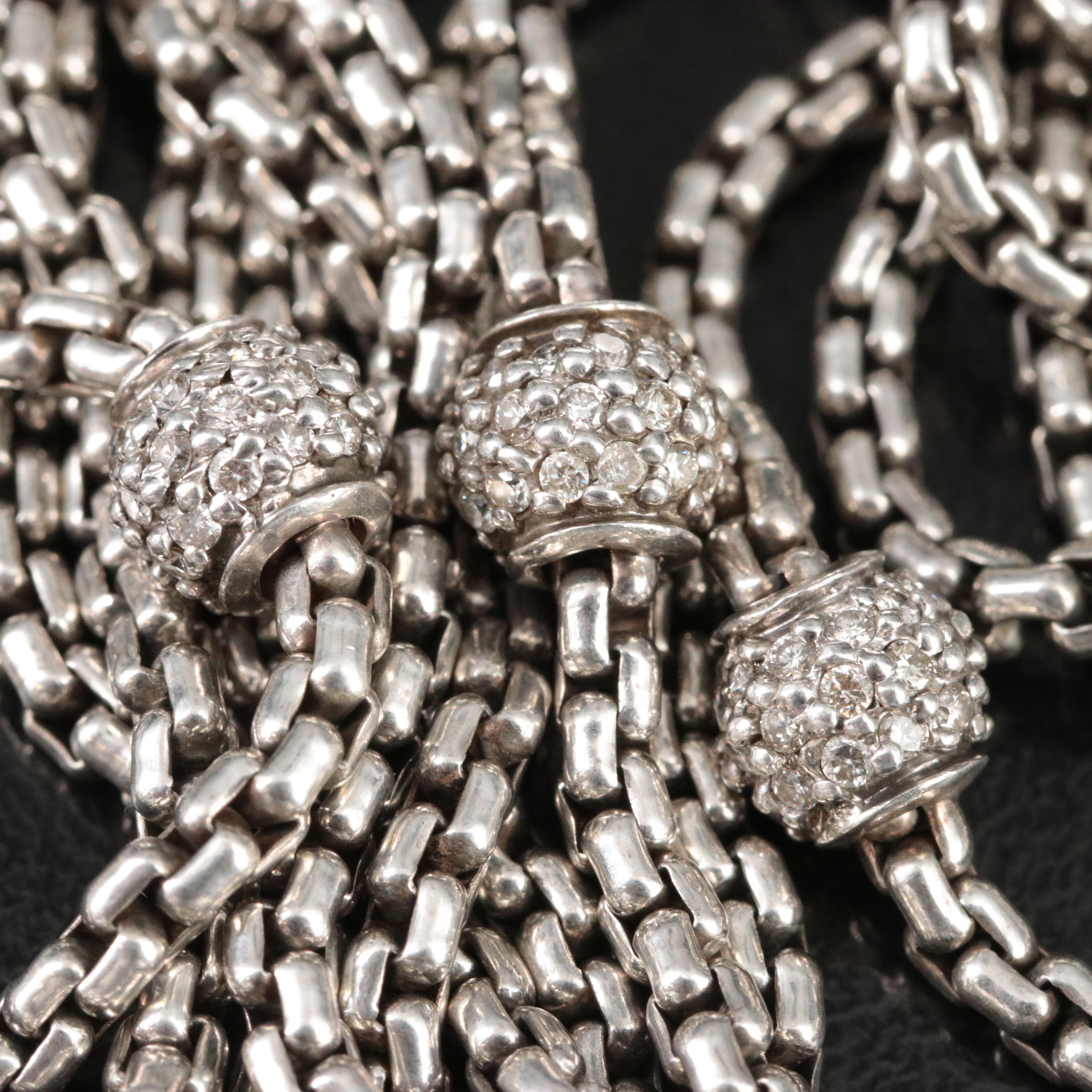 David Yurman Sterling Eight Strand 1.21 CTW Diamond Pavé Ball Station Necklace