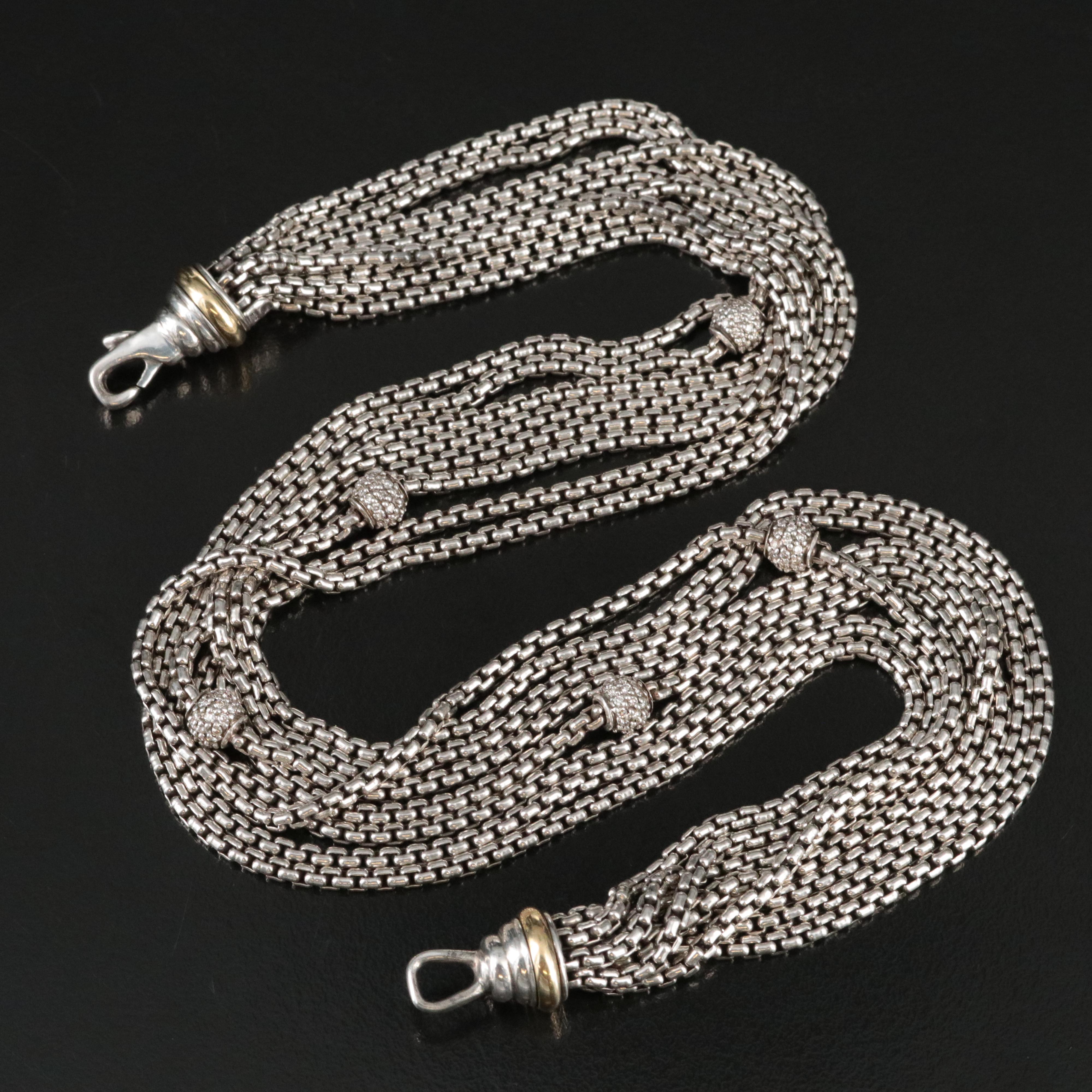 David Yurman Sterling Eight Strand 1.21 CTW Diamond Pavé Ball Station Necklace