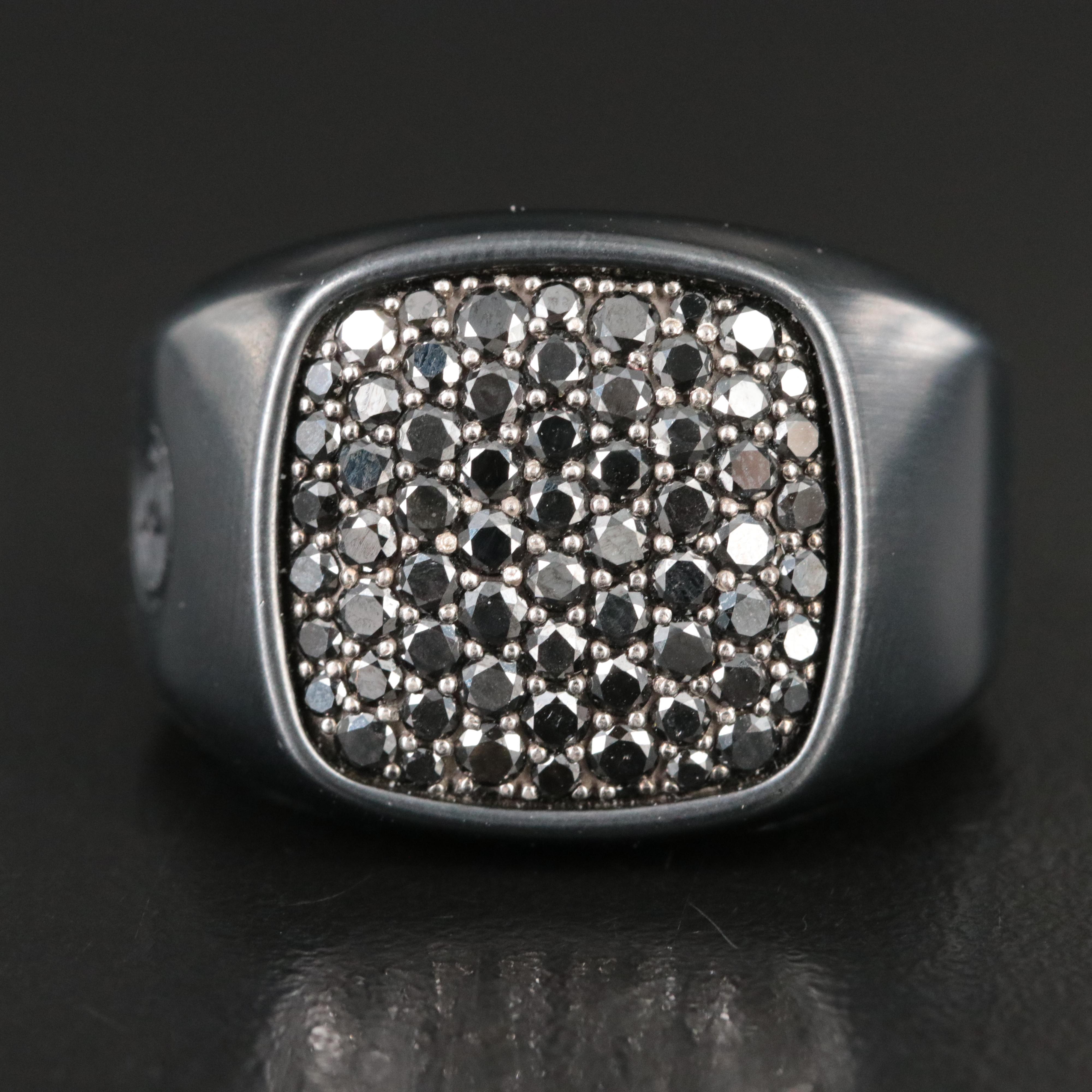 David Yurman Streamline Black Titanium 1.81 CTW Black Diamond Signet Ring