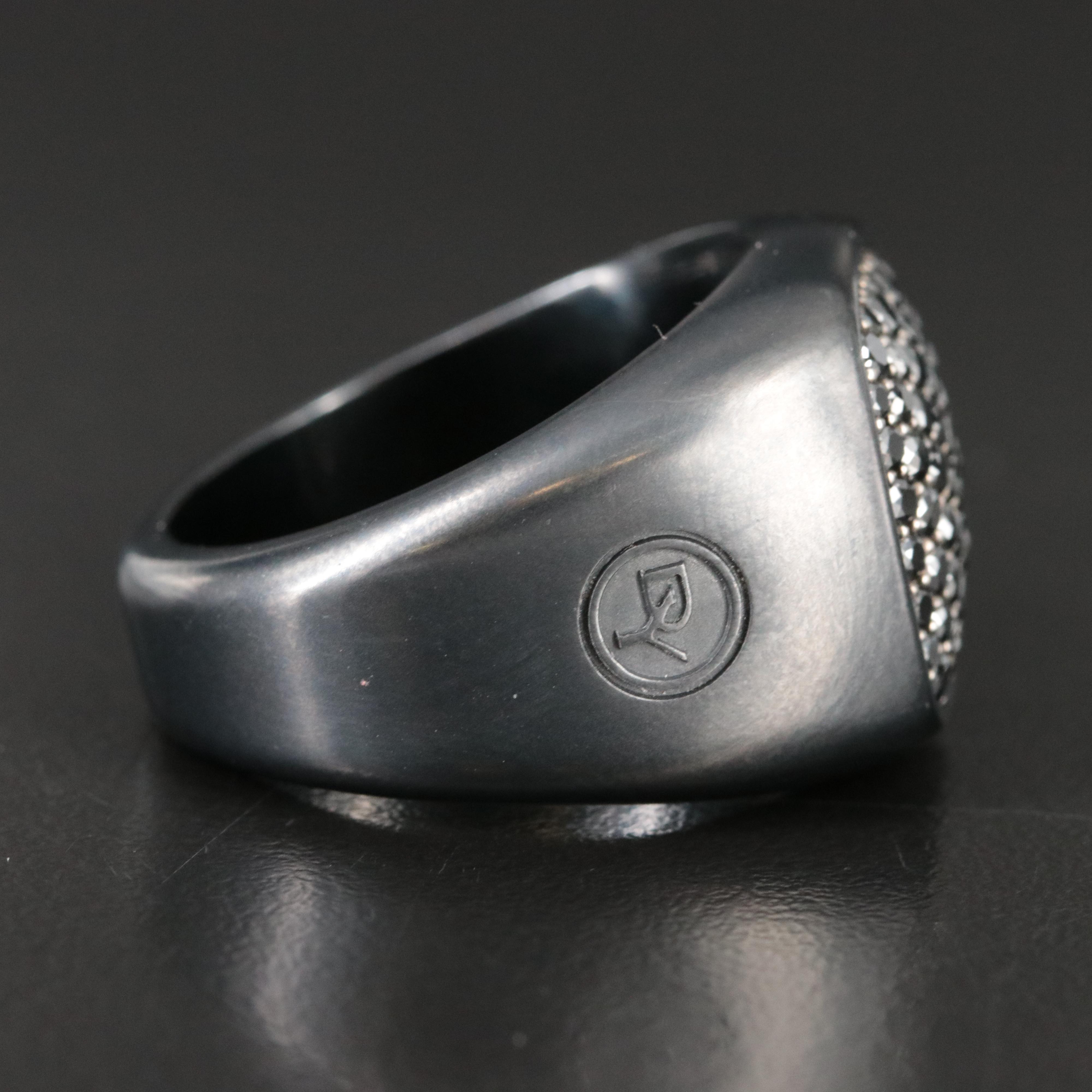 David Yurman Streamline Black Titanium 1.81 CTW Black Diamond Signet Ring