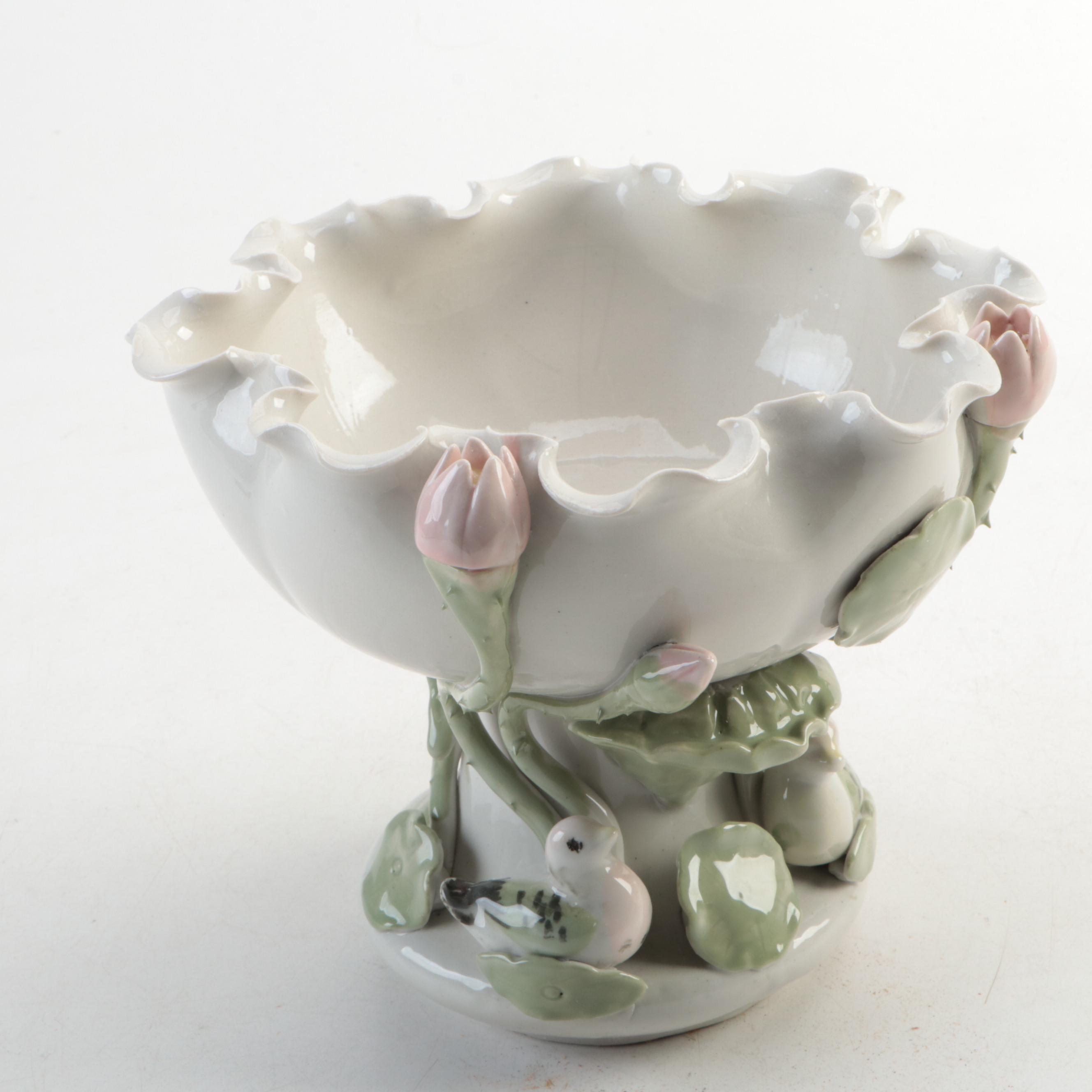Chinese Porcelain Centerpiece Bowl with Lotus and Ducks, Flower Frog, More