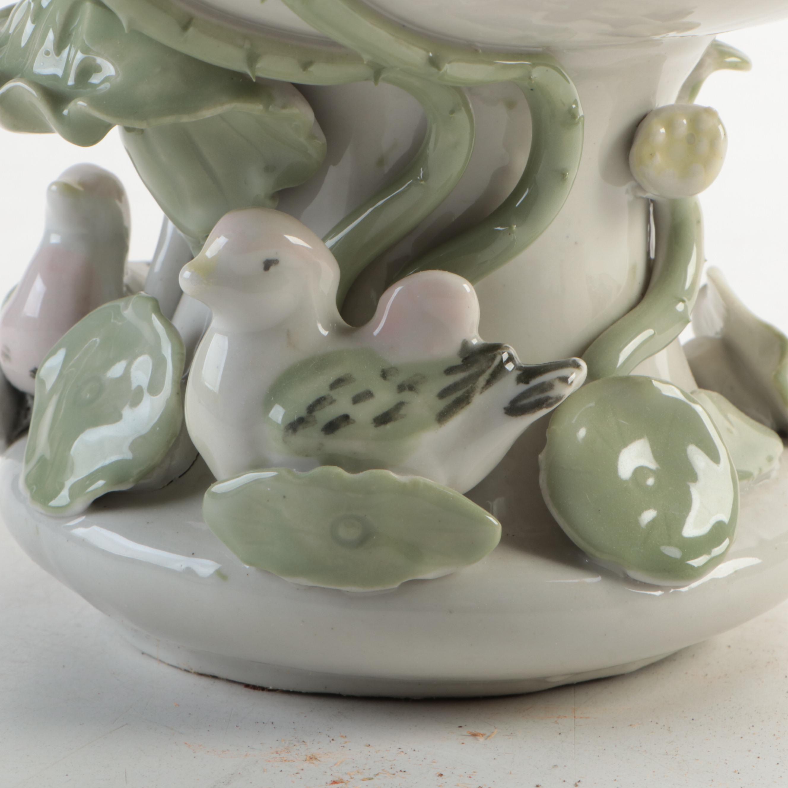 Chinese Porcelain Centerpiece Bowl with Lotus and Ducks, Flower Frog, More