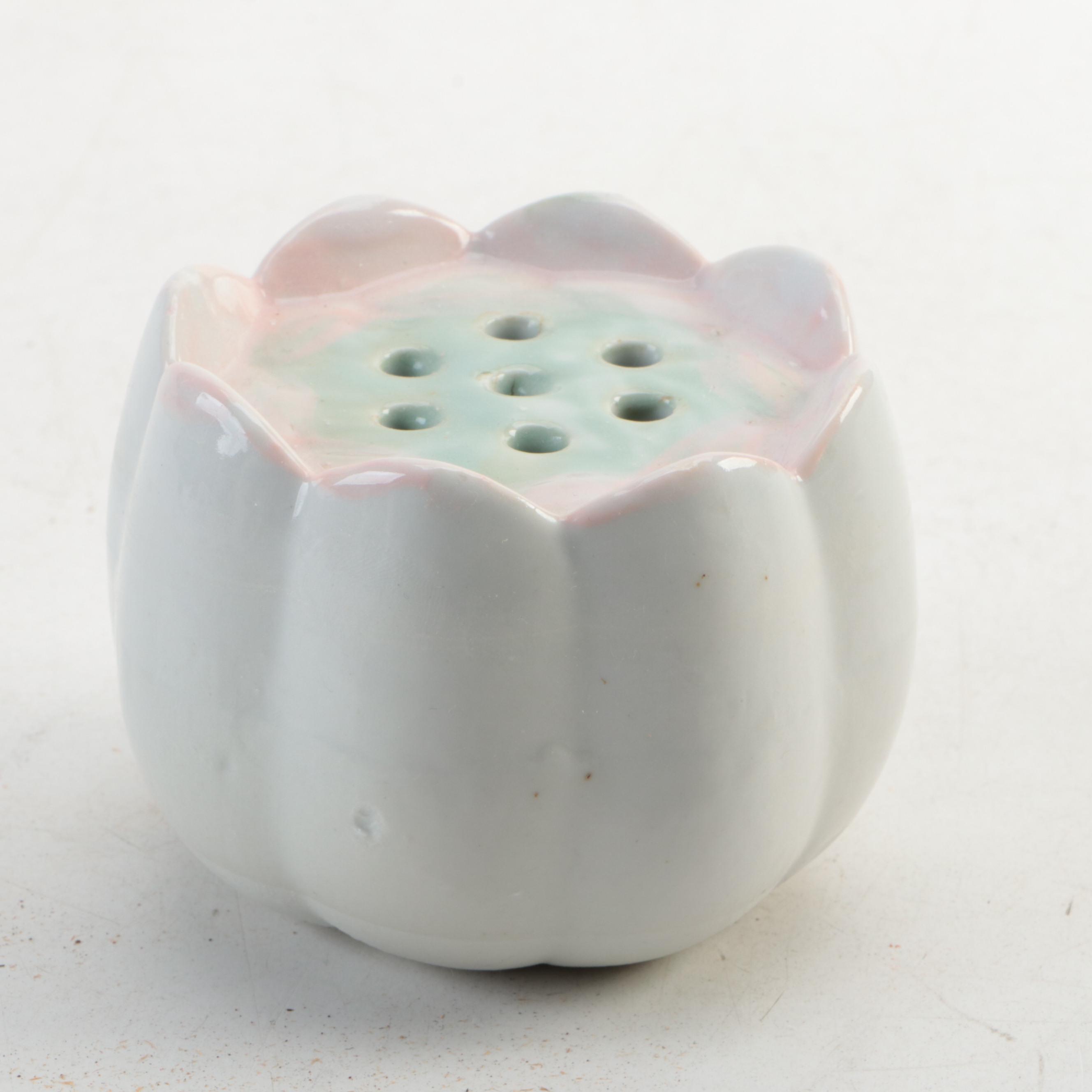 Chinese Porcelain Centerpiece Bowl with Lotus and Ducks, Flower Frog, More