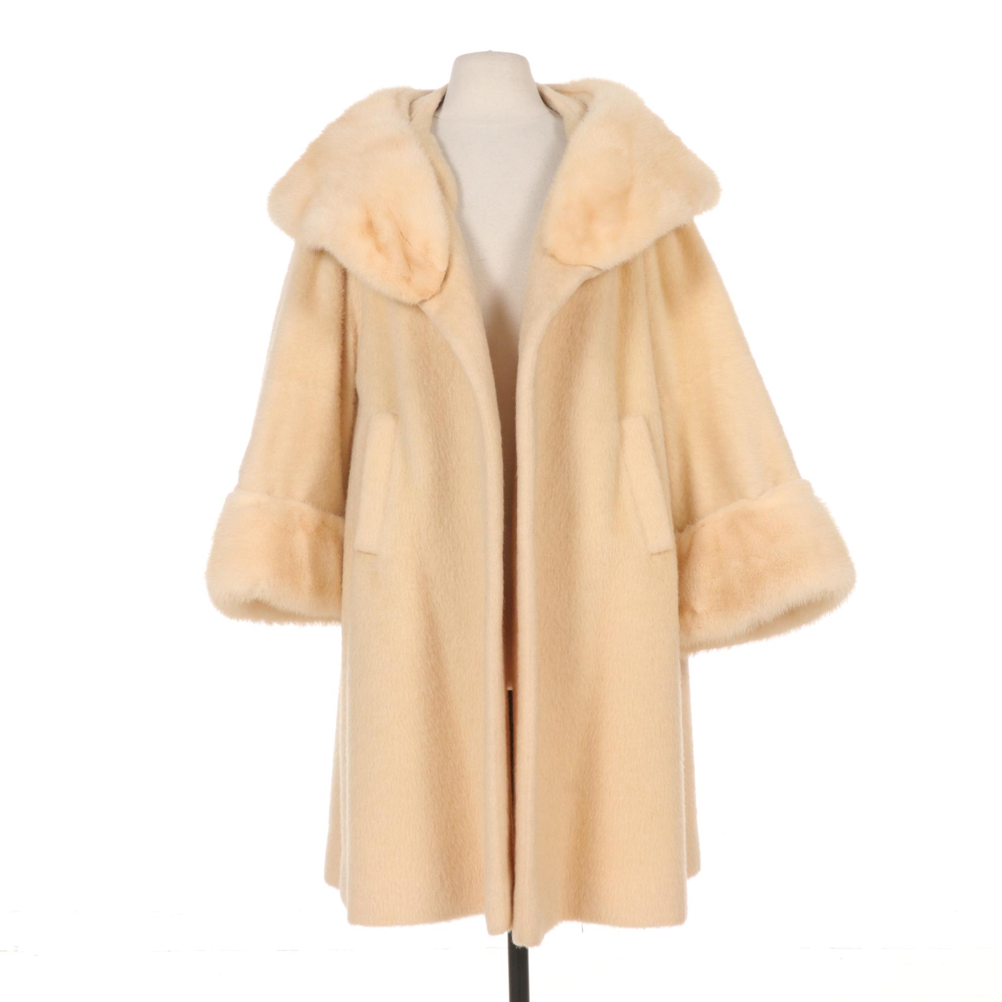 Lilli Ann Creme Wool Stroller with Mink Collar and Cuffs