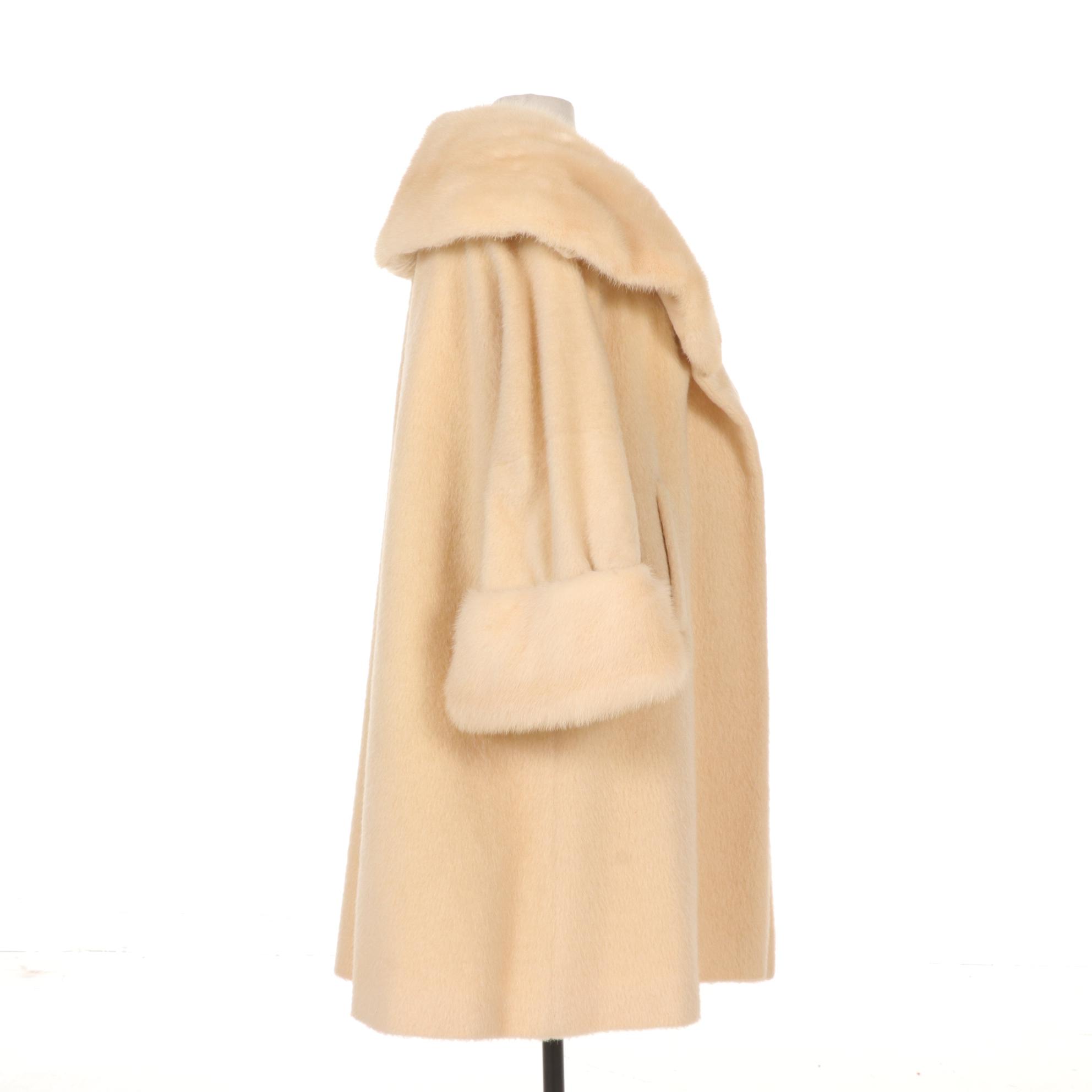 Lilli Ann Creme Wool Stroller with Mink Collar and Cuffs