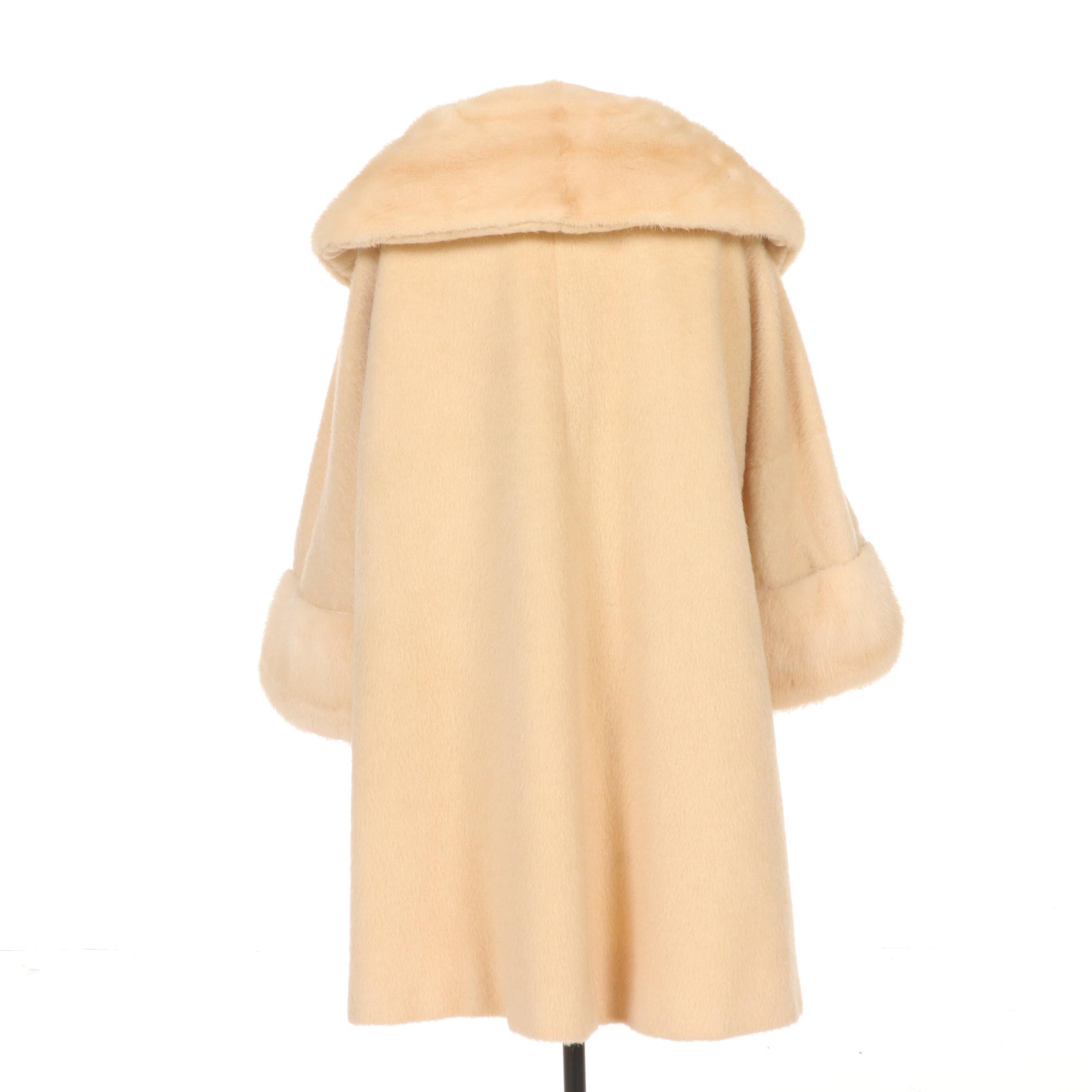 Lilli Ann Creme Wool Stroller with Mink Collar and Cuffs