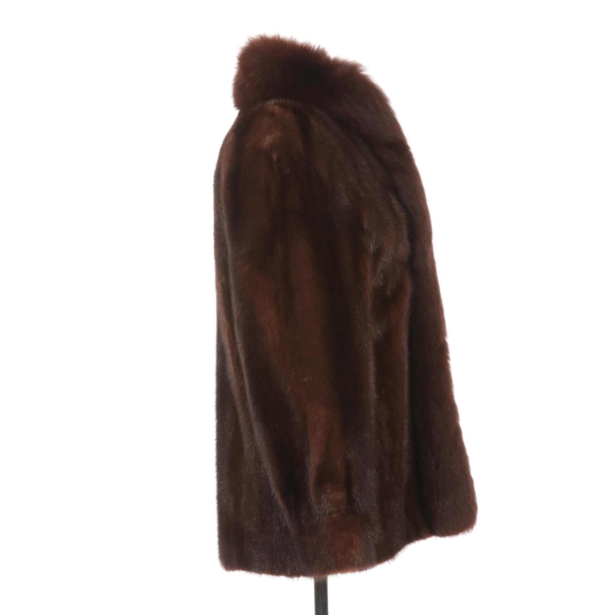 Mink Fur Swing Jacket with Fox Fur Tuxedo Collar by Kriegsman Furs