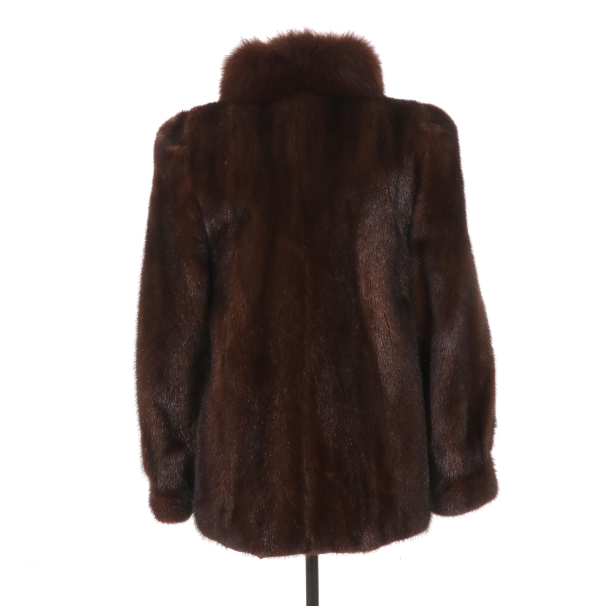 Mink Fur Swing Jacket with Fox Fur Tuxedo Collar by Kriegsman Furs