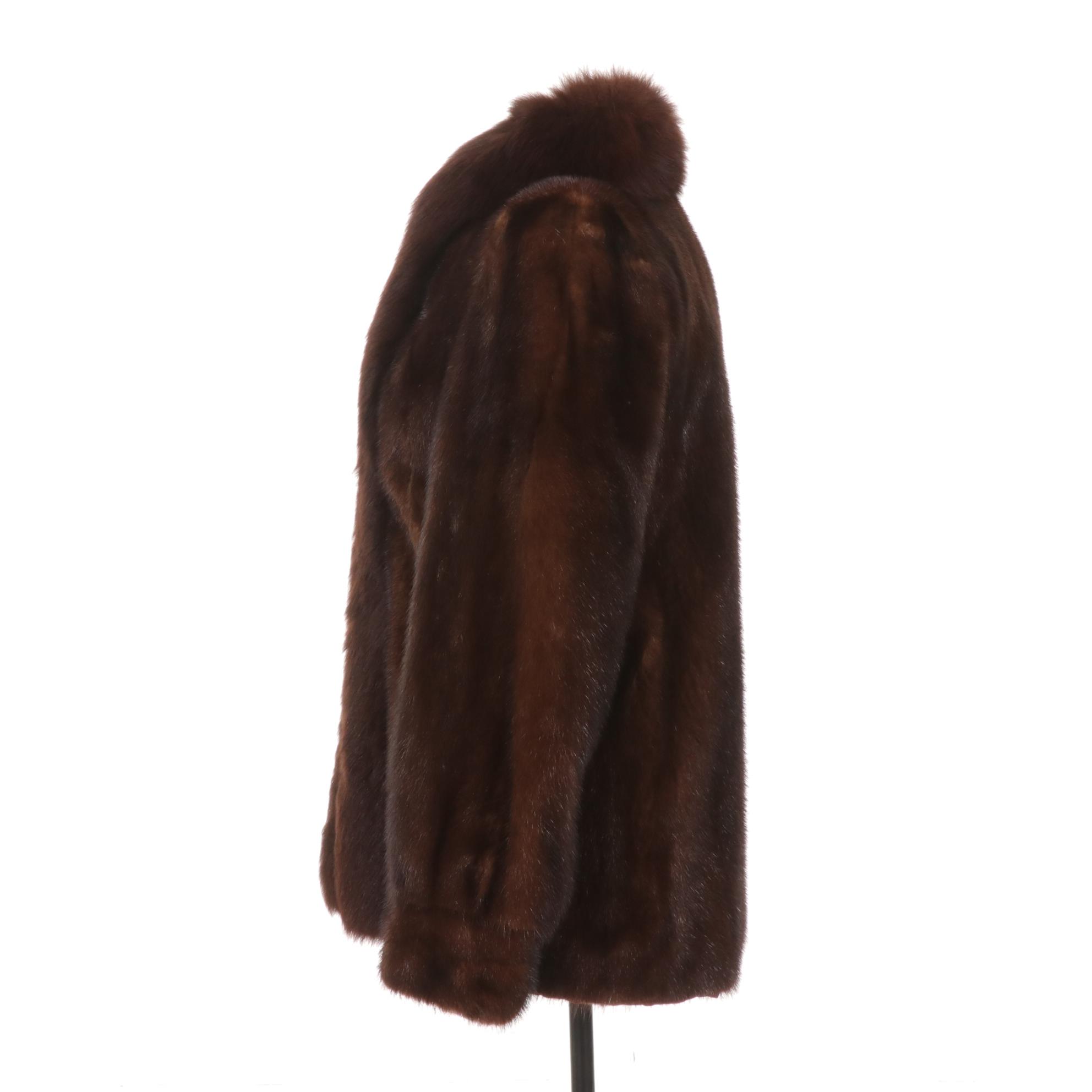 Mink Fur Swing Jacket with Fox Fur Tuxedo Collar by Kriegsman Furs