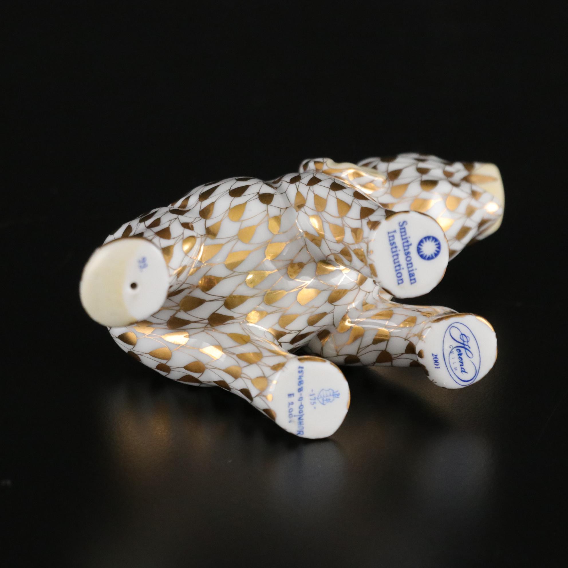 Herend Guild Smithsonian Institution Hand Painted Gold Fishnet Elephant, 2001