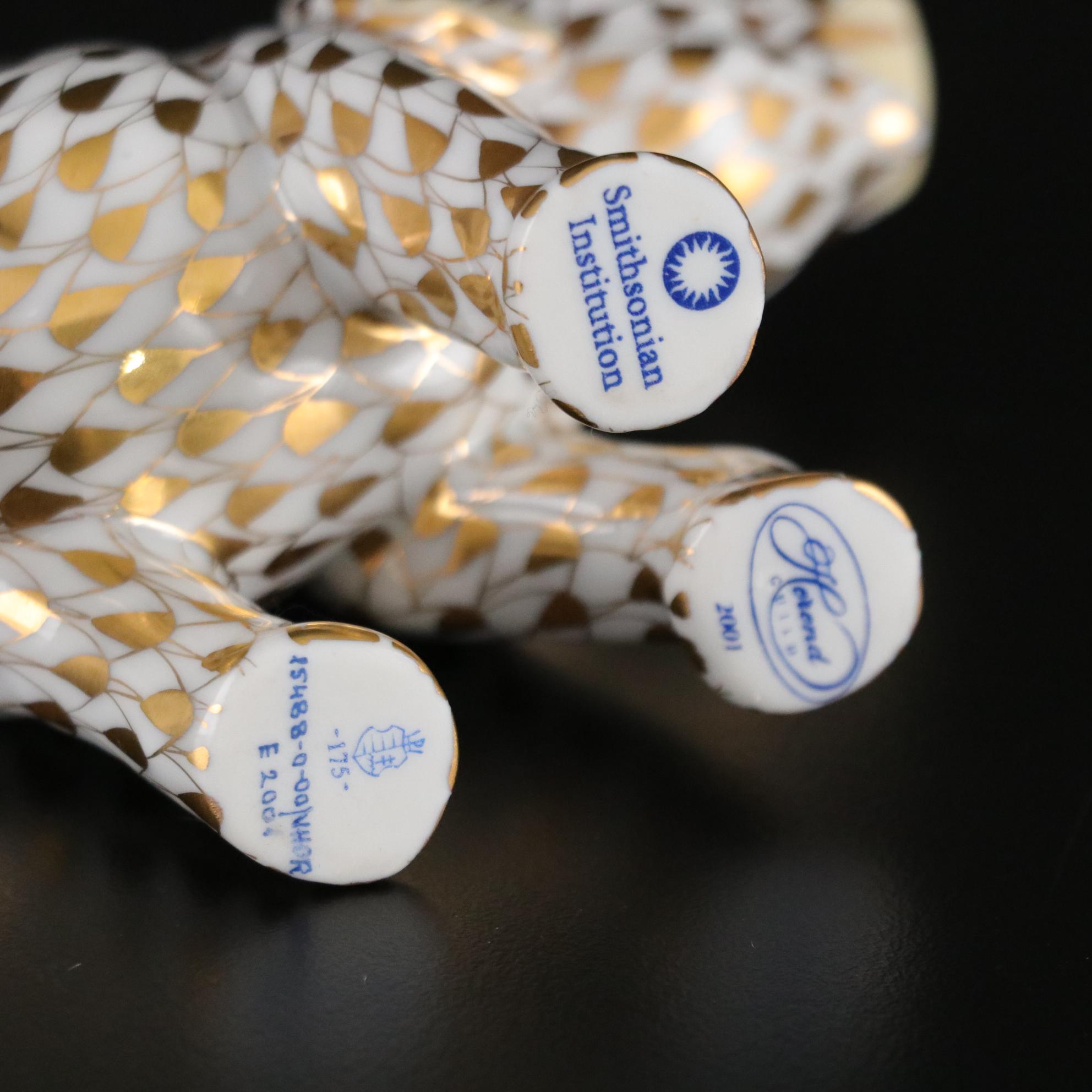 Herend Guild Smithsonian Institution Hand Painted Gold Fishnet Elephant, 2001