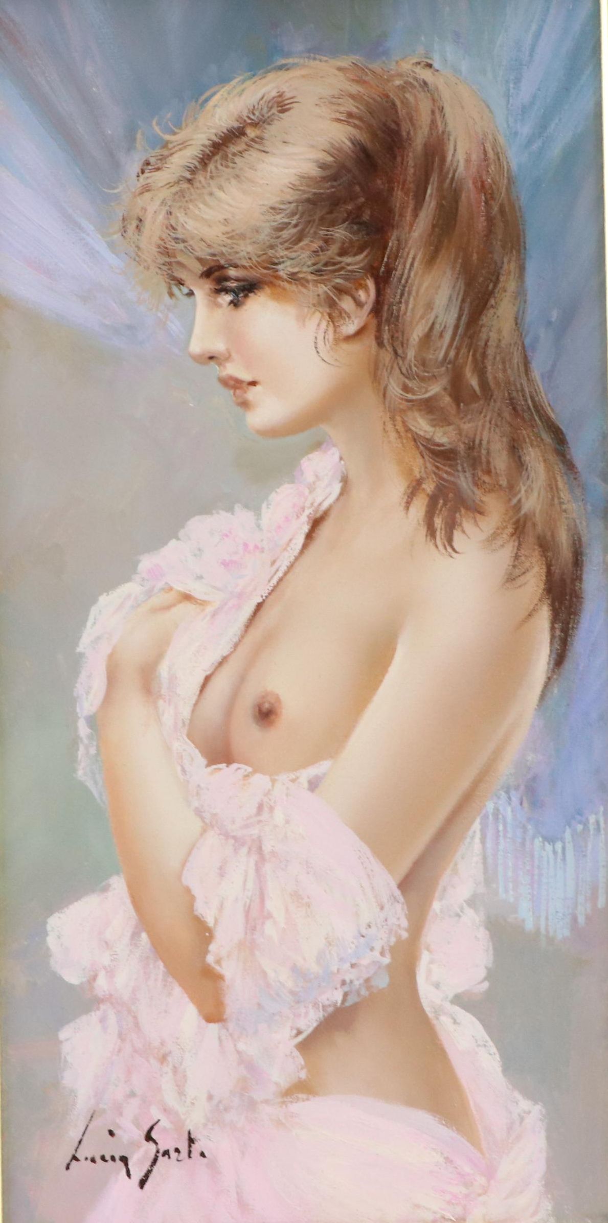Lucia Satro Portrait Oil Painting of Semi-Nude Woman