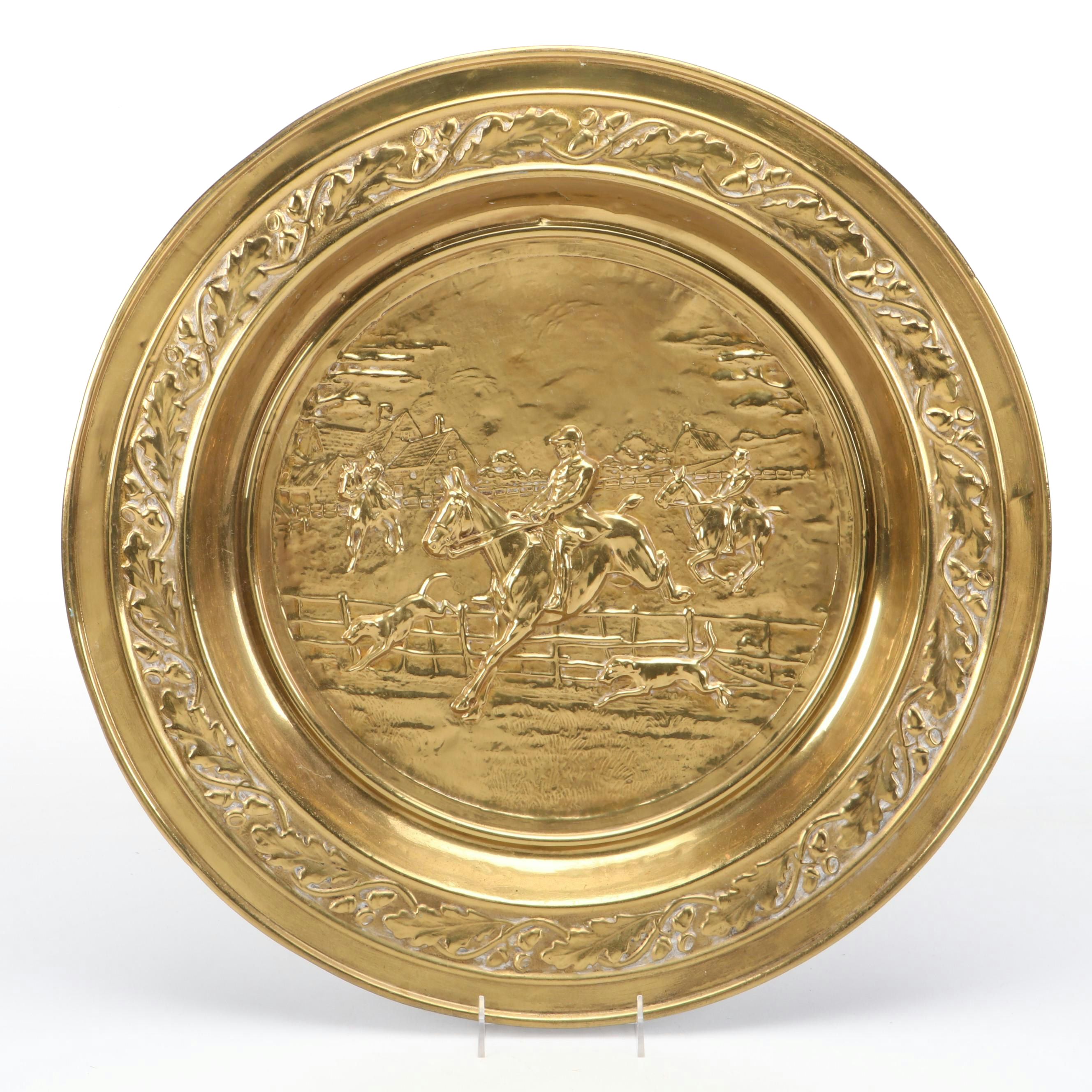 Gilt Metal Wall Plate of Foxhunt Scene
