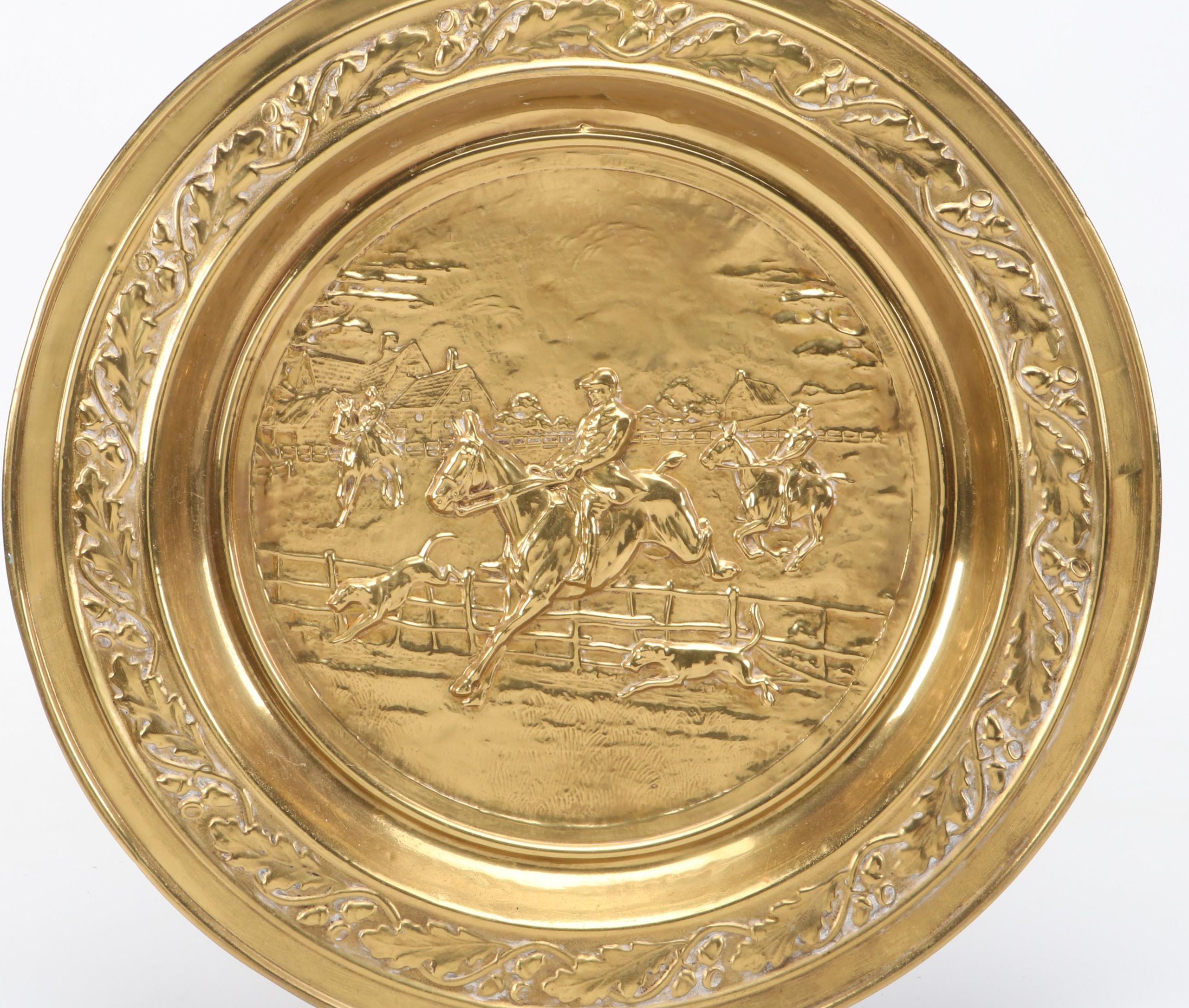 Gilt Metal Wall Plate of Foxhunt Scene