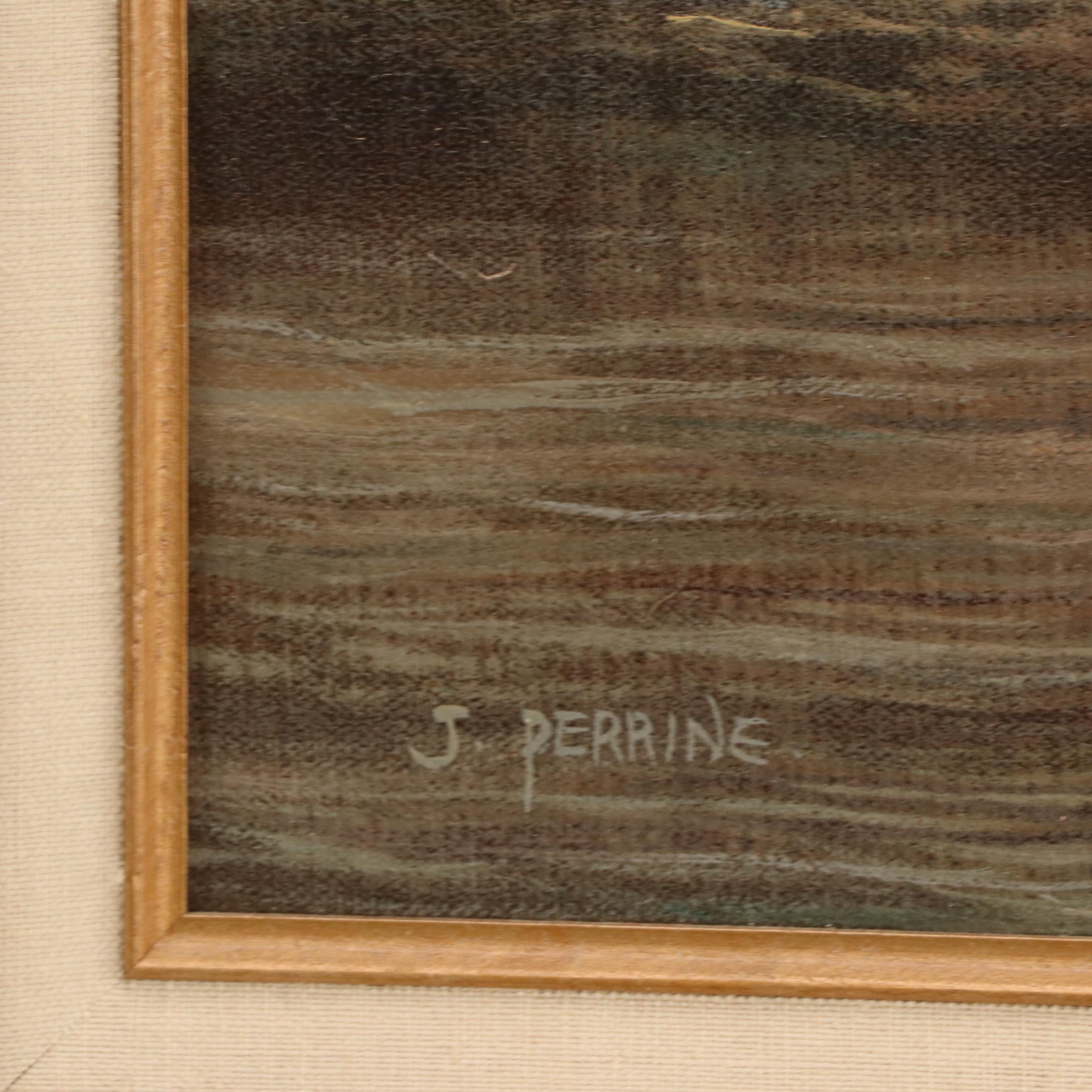 J. Perrine Oil Painting of Lighthouse, 20th Century