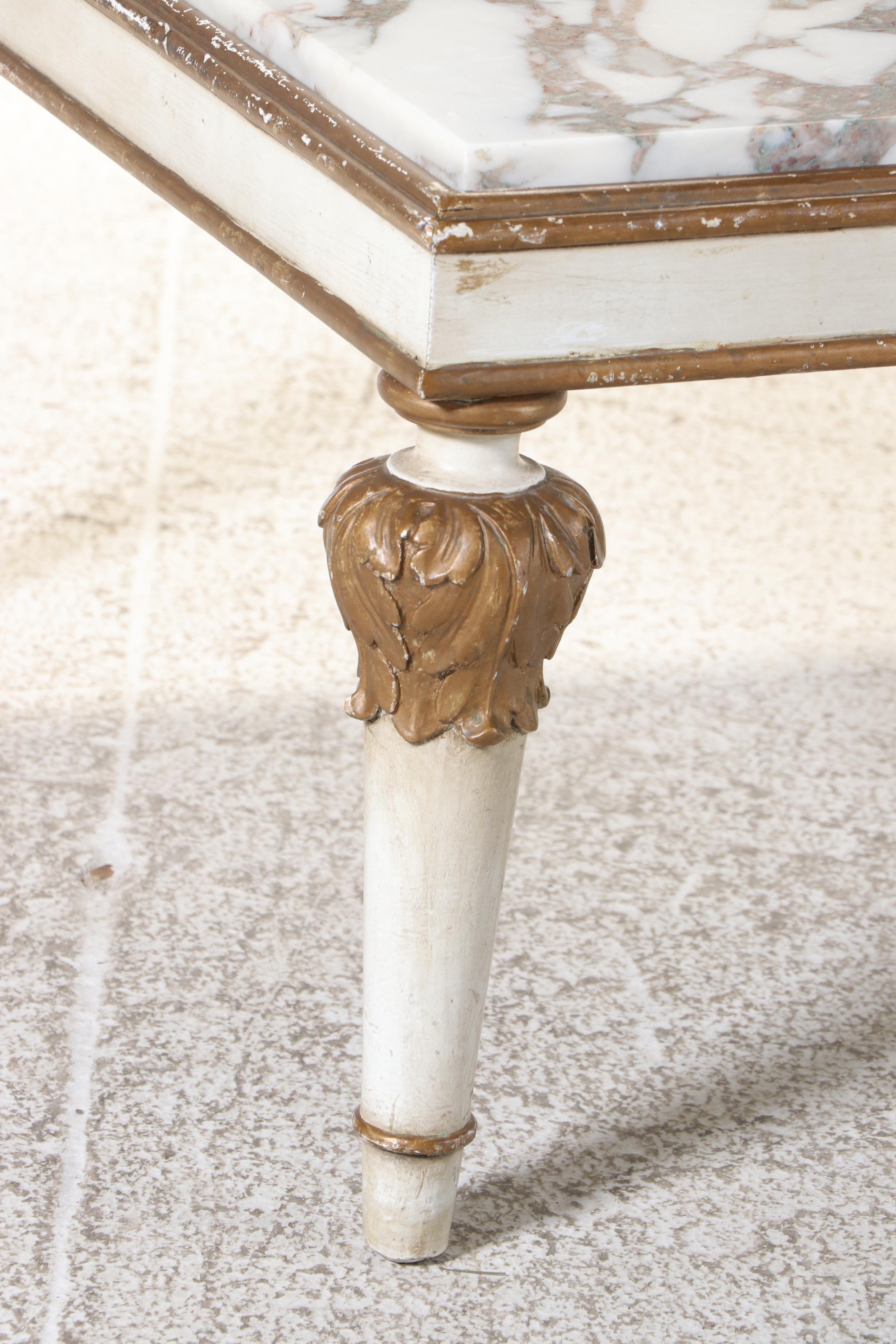 Louis XVI Style Painted, Parcel Gilt, and Marble Top Coffee Table