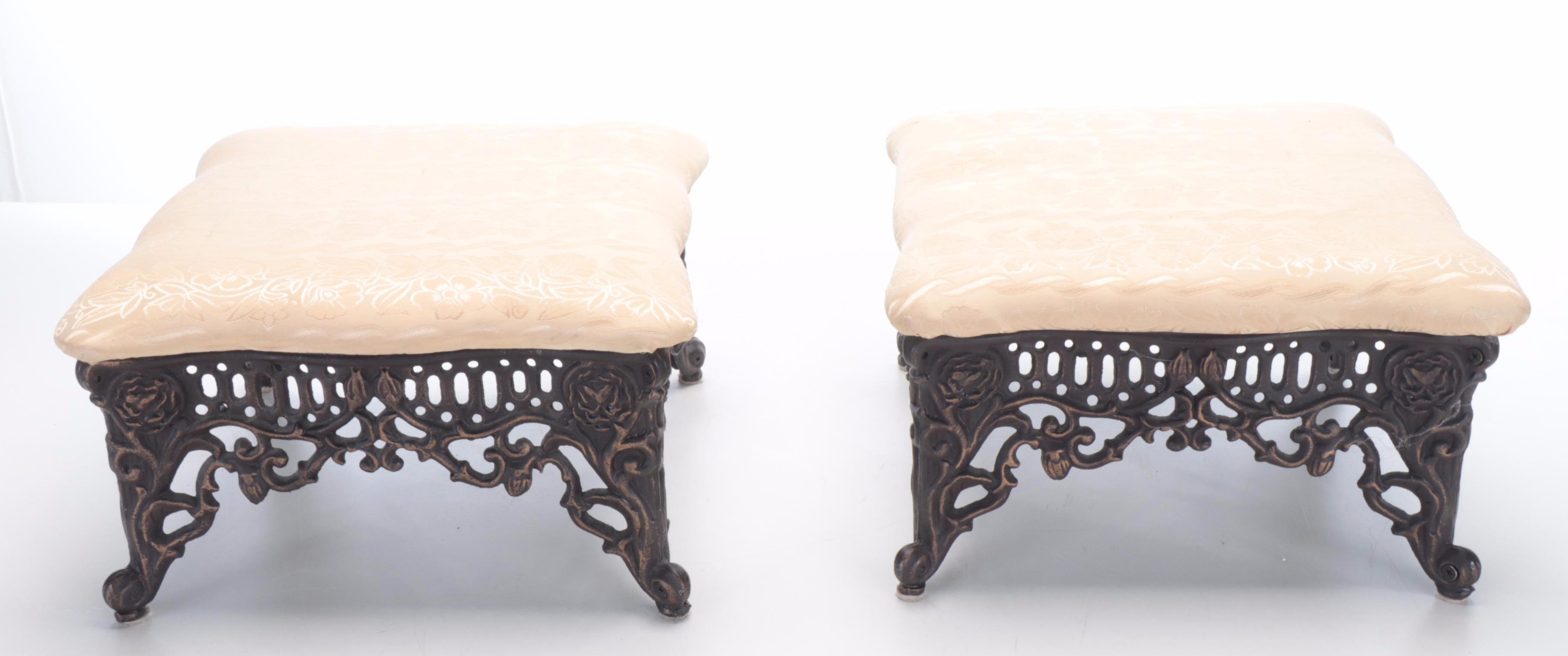 Victorian Cushioned Cast Iron Footstool Pair
