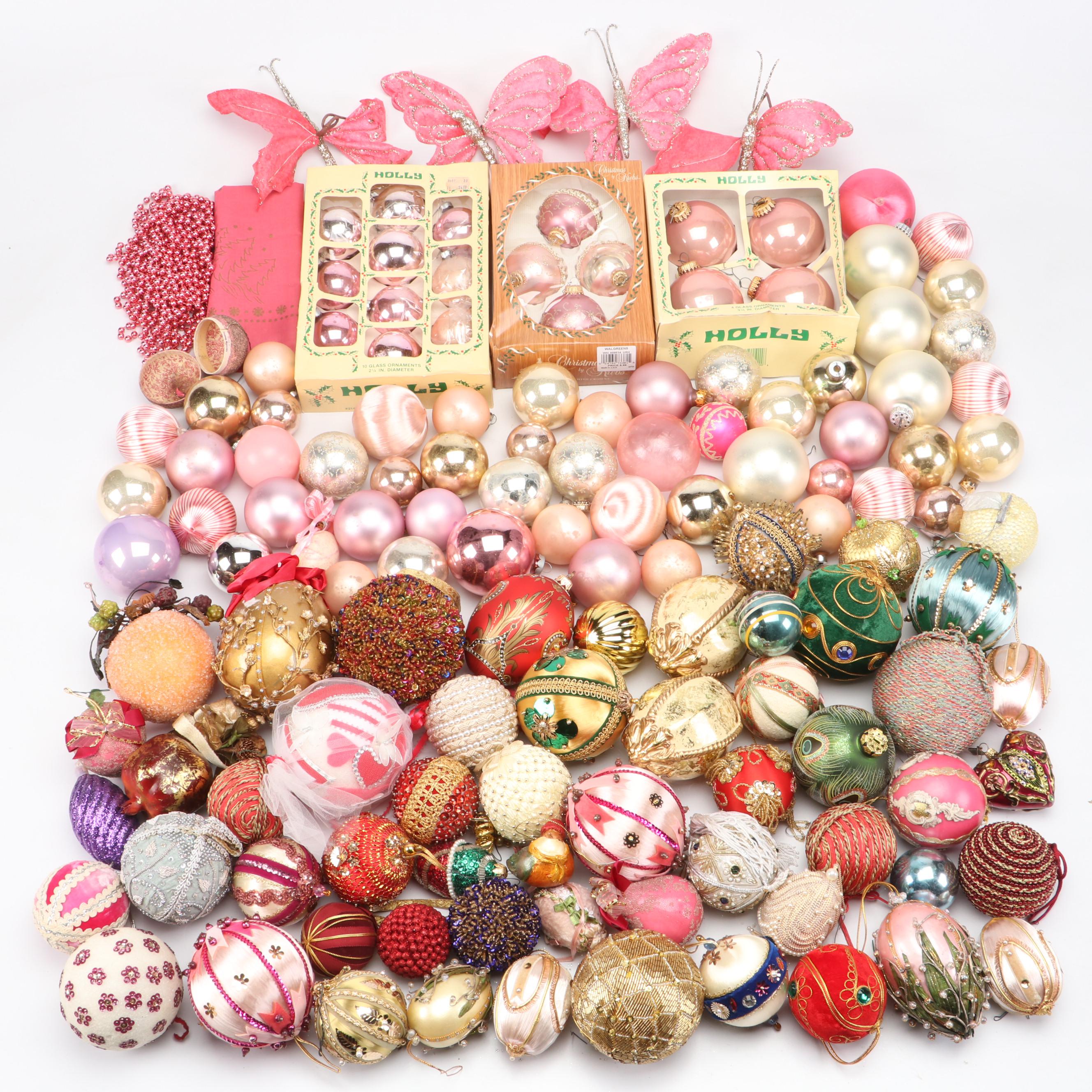 Satin, Mold Blown Glass, Foam, and Other Ornaments