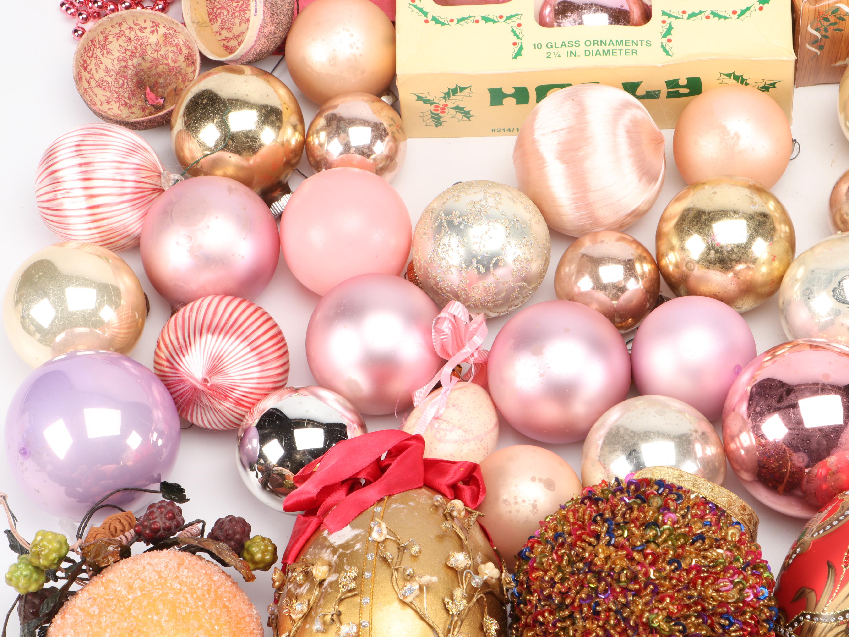 Satin, Mold Blown Glass, Foam, and Other Ornaments